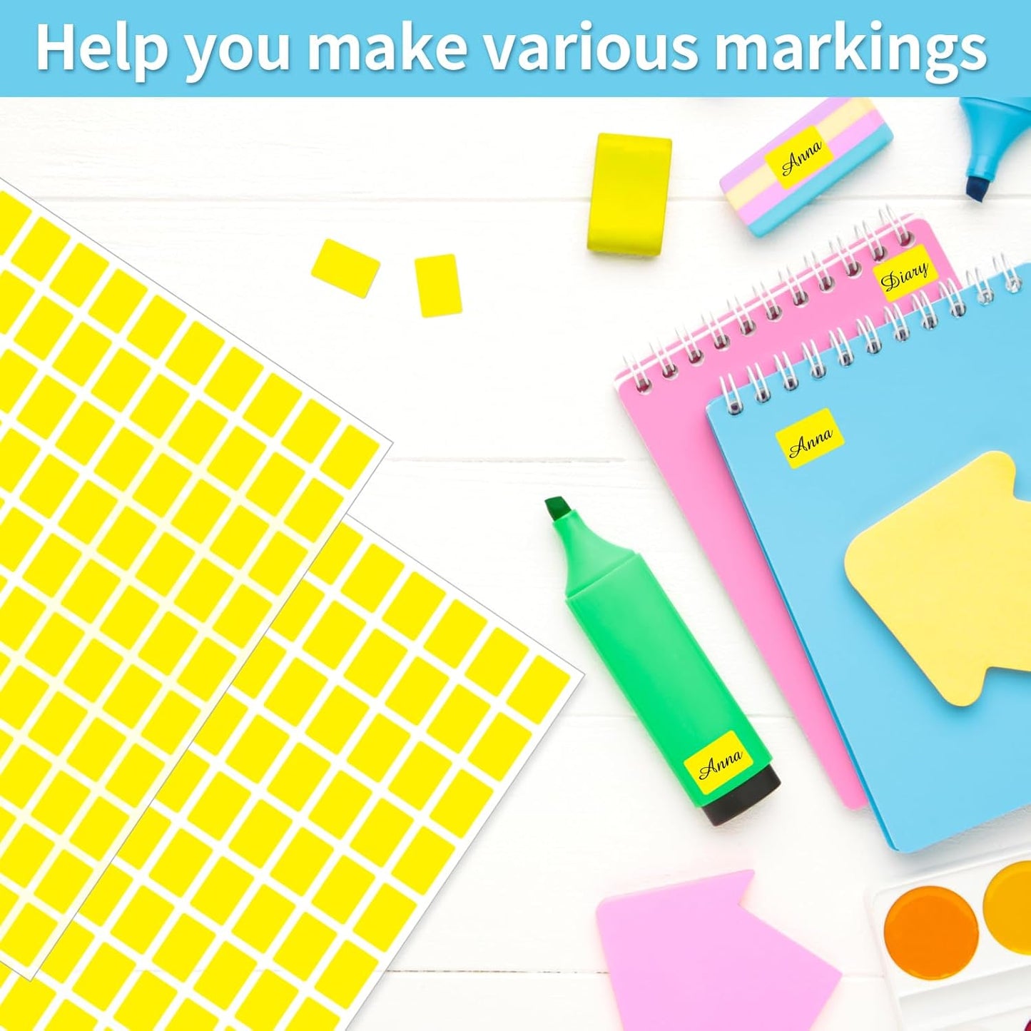 Starboling Color Coding Labels,3000 PCS 1/2" x 3/4" Yellow Rectangular Colored Labels Stickers,for Garage Sale,Price Tags,File Folder Tabs,and Classroom Organization