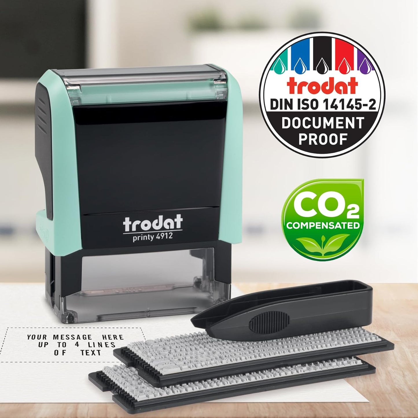 Trodat Printy 4912 Self Inking Do it Yourself (DIY) 4 line Personalized Custom Message or Address Stamp kit with Black Ink, Impression Size: 3/4” x 1-7/8” inch (Green)