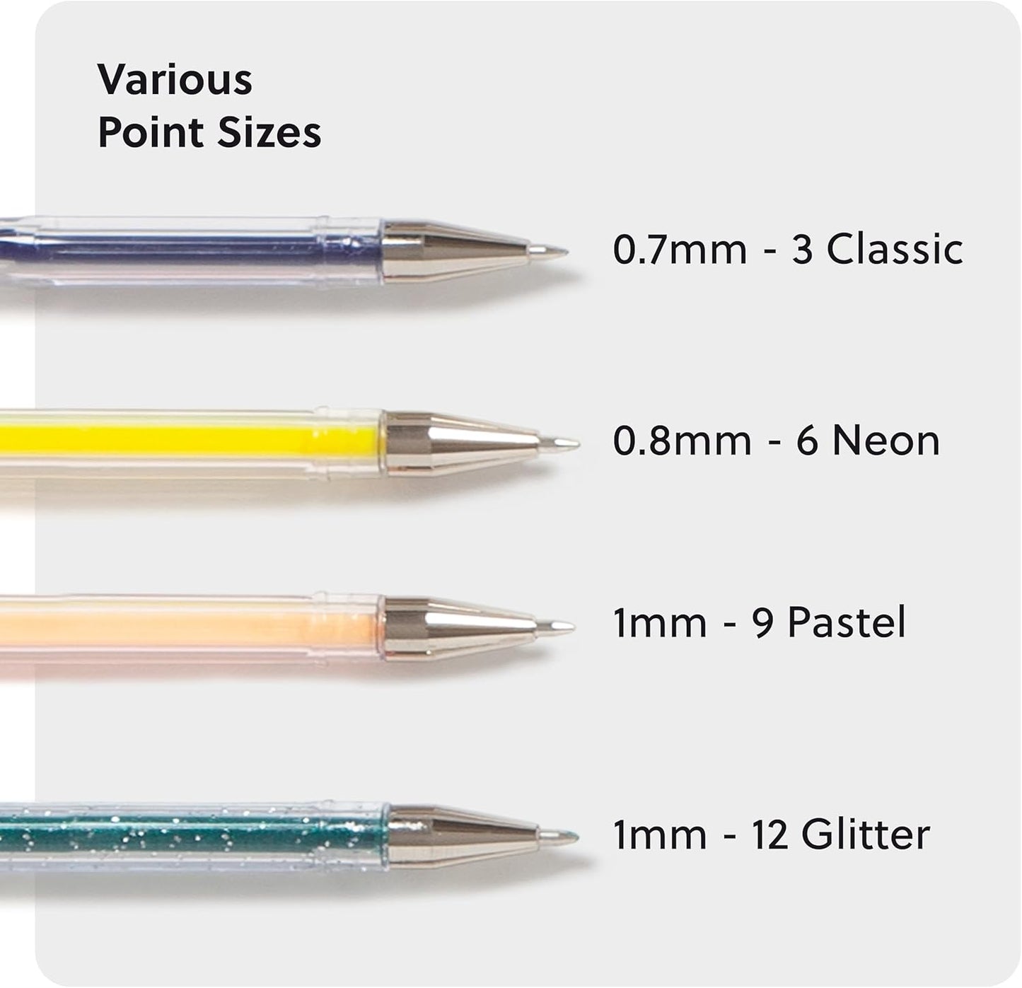 U Brands Metallic Gel Pens, Set of 60, Assorted Point Sizes, Glitter, Pastel, Neon and Classic Assorted Colors