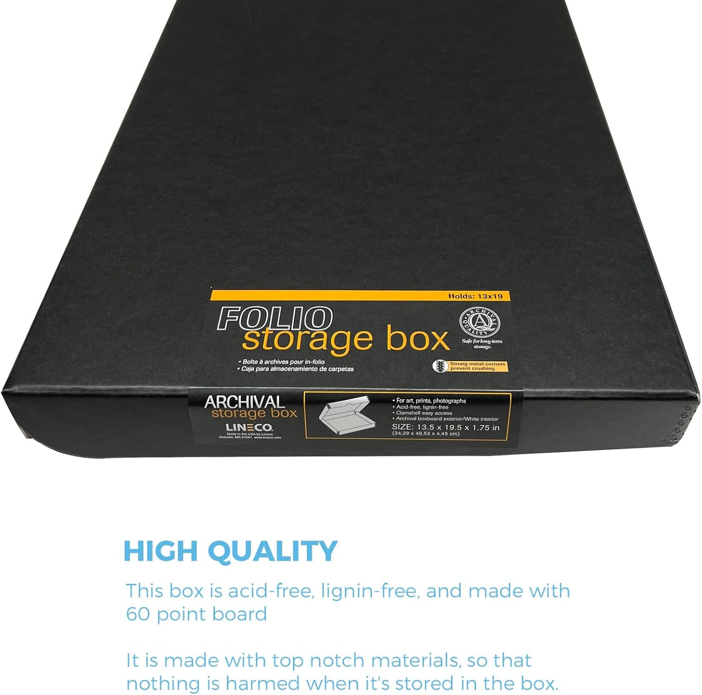 Lineco Folio Storage Box, Clamshell Design with Metal Edge. 13.5x19.5x1.75 Inches, Archival Boxboard, Preserve Photos, Cards, Magazines, Documents, Art, Ephemera, Family Records, Black, Pack of 2