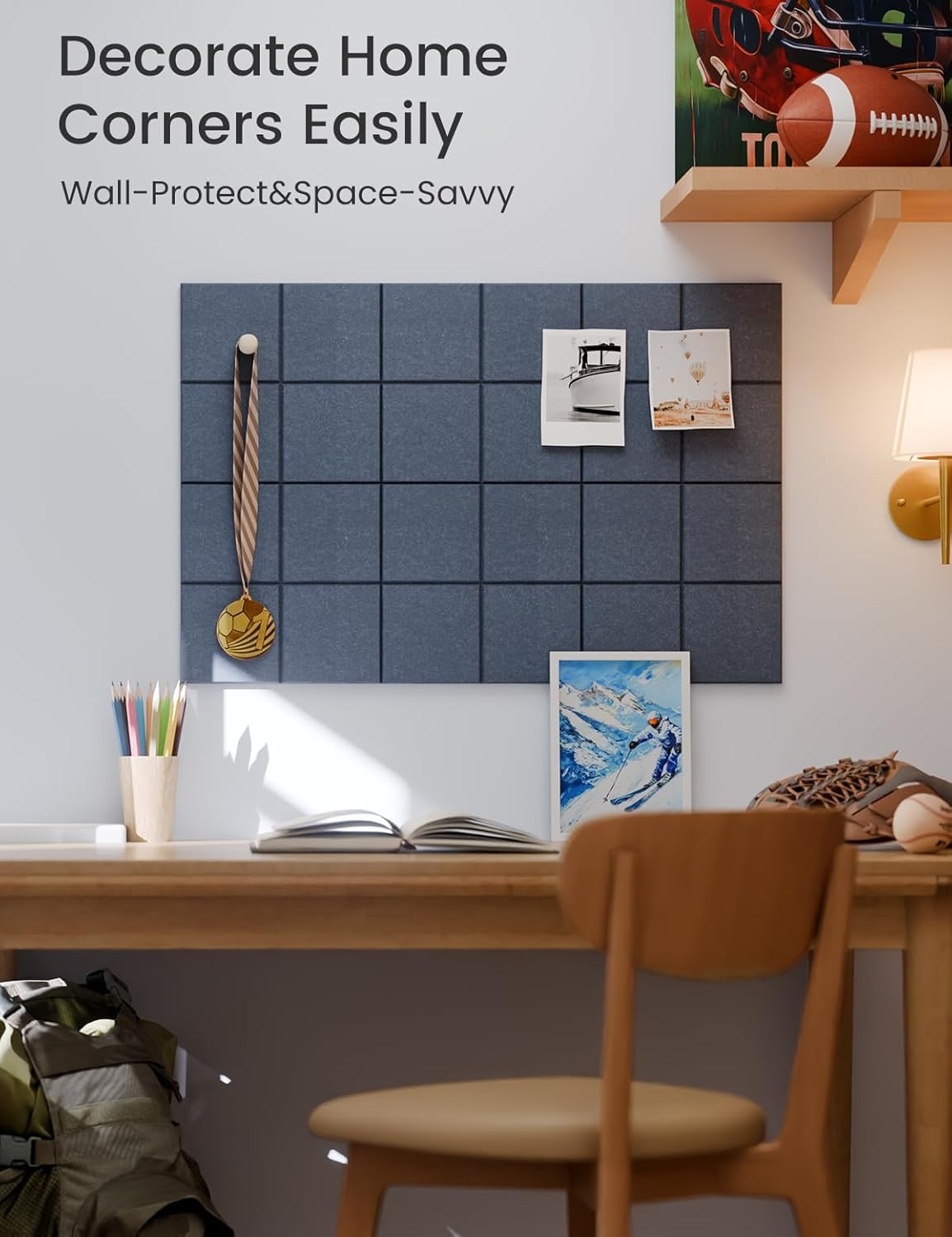 Felt Bulletin Board Tiles -28"x18" Cork Board Alternative for Office Decor, Push Pin Board Wall Organizer 6-Pack-Deep Charcoal Blue