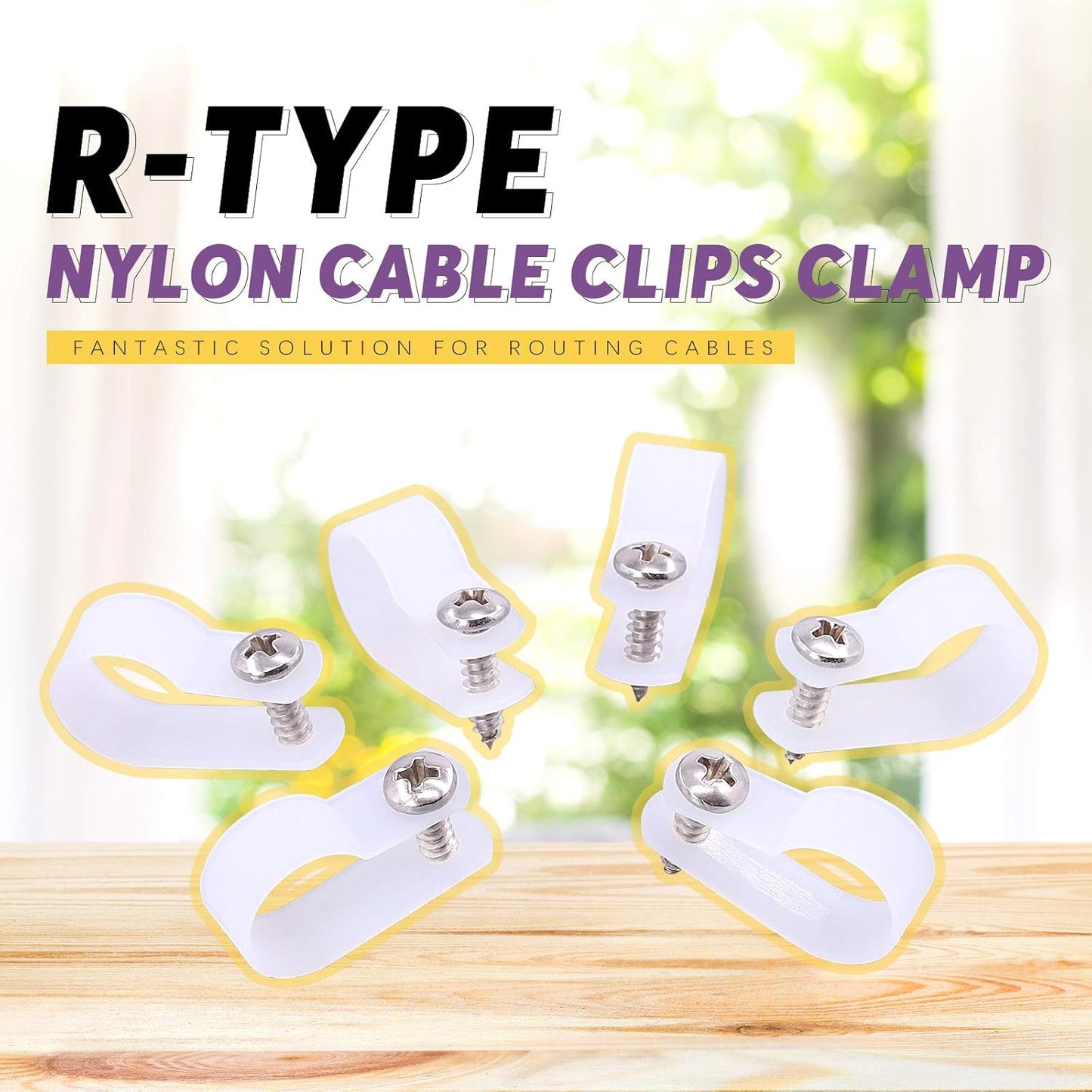 Swpeet 60 Pack White 5/8 Inch Nylon Plastic R-Type Cable Clips Clamp Kit, Nylon Screw Mounting Cord Fastener Clips with 60 Pack Screws for Wire Management (5/8 Inch, White)