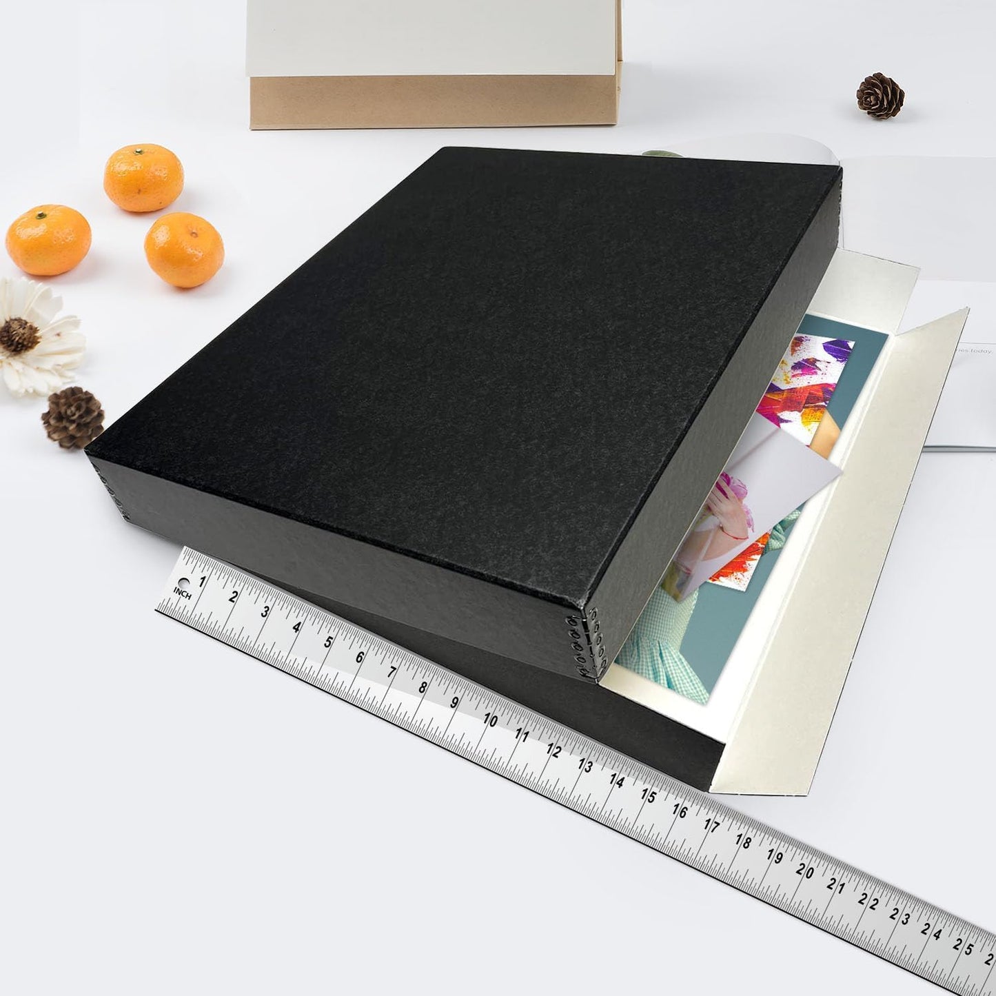 Lineco Museum Archival Storage Box, 16.75x20.75x3 in. Drop Front Design. Acid-Free with Metal Edge. Organize Photos, Pictures, Prints, Documents, Crafts, DIY. Black, 1 Pack