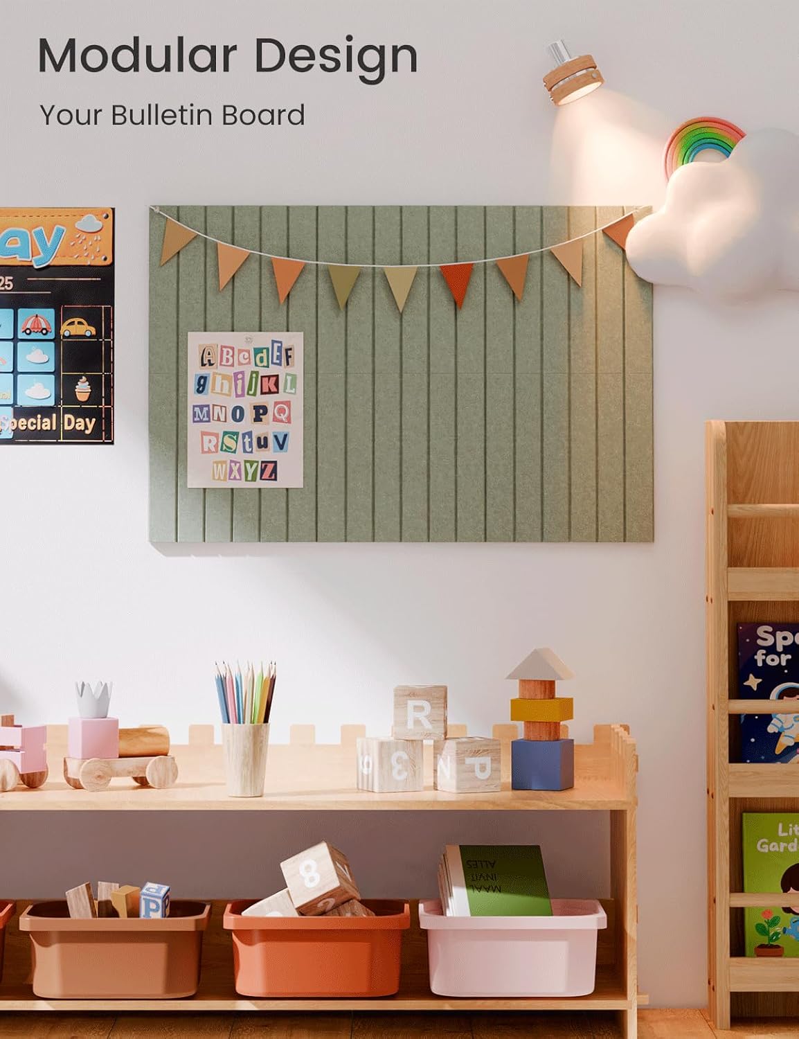 Felt Bulletin Board Tiles -28"x18" with 40 Adhesive Tabs, Cork Board Alternative for Office Decor, Push Pin Board Wall Organizer 6-Pack (Sage)