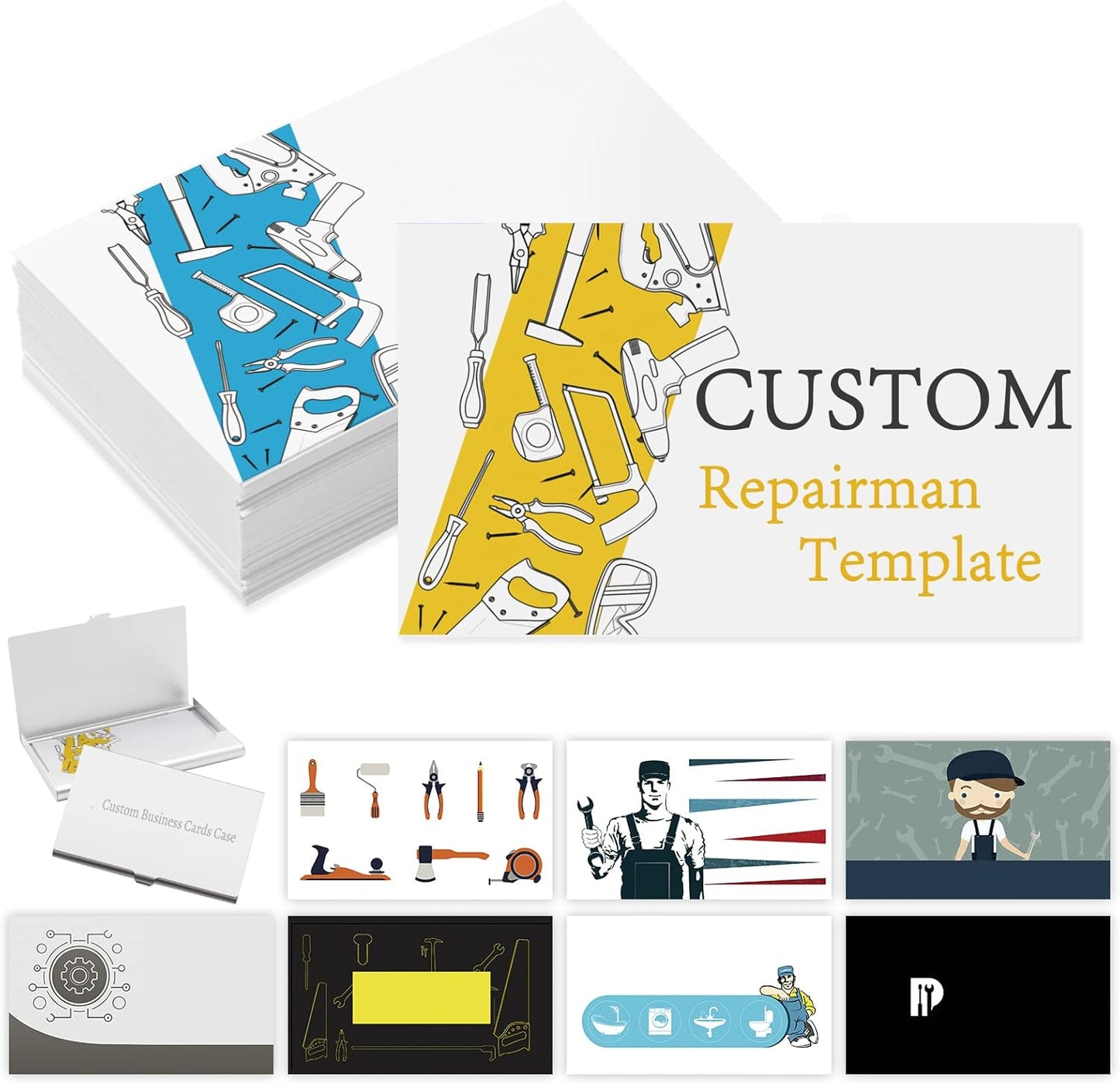 Custom Business Cards with Logo Personalized Double Side Printable Customize Business Cards 1000 500 200 100 for Small Business Women Men-Repairman Template