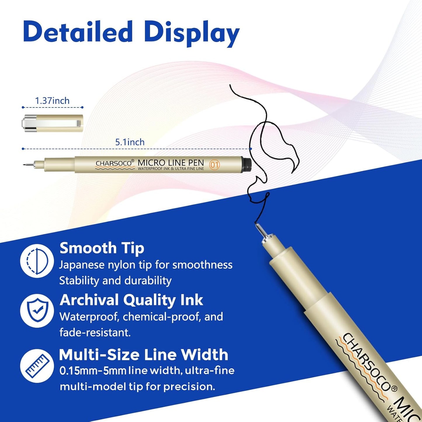 Black Micro Pens, 6 Sizes in 0.23mm - 2mm, Waterproof Archival Ink, Fine Point Pen for Artist Illustration, Sketching, Anime, Manga and Technical Drawing