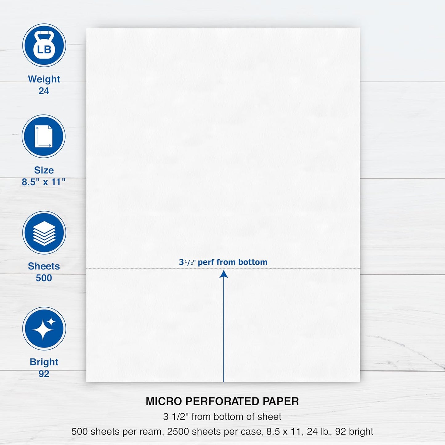 PrintWorks Professional 3 1/2" Horizontal Perforated Paper 8.5” x 11” - Perfect For W-2, 1099, & Statement Use - Made in the USA - 2500 Sheets - 24 lb - Printer Compatible - White (04130C)