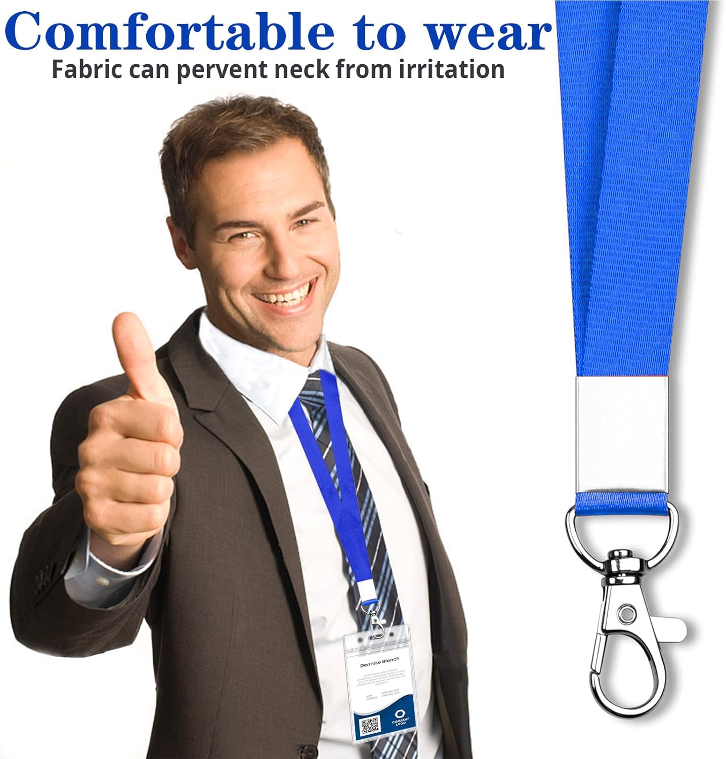 50 Pcs Teacher Lanyard with ID Holder, Vertical Name Badge Holders with Pack Lanyards, ID Card Holder with Lanyard for School Office Cruise (Blue)