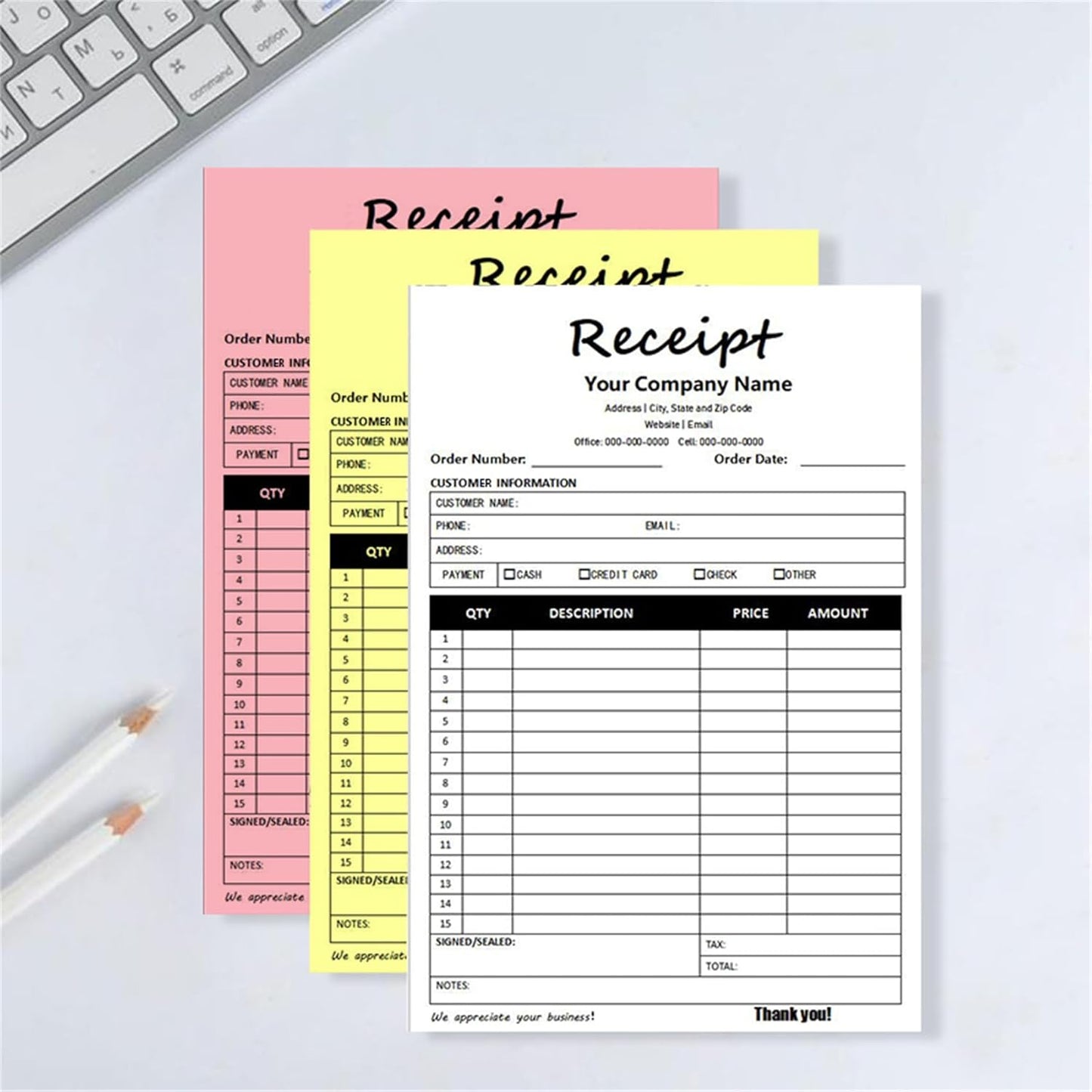 Custom Invoice Book in 3-Part /2-Part Receipt Book with Carbon Copies Personalized Carbonless Service Invoice Form Books Sales Order Book with Company Name Logo Address,D-Receipt Book with Logo