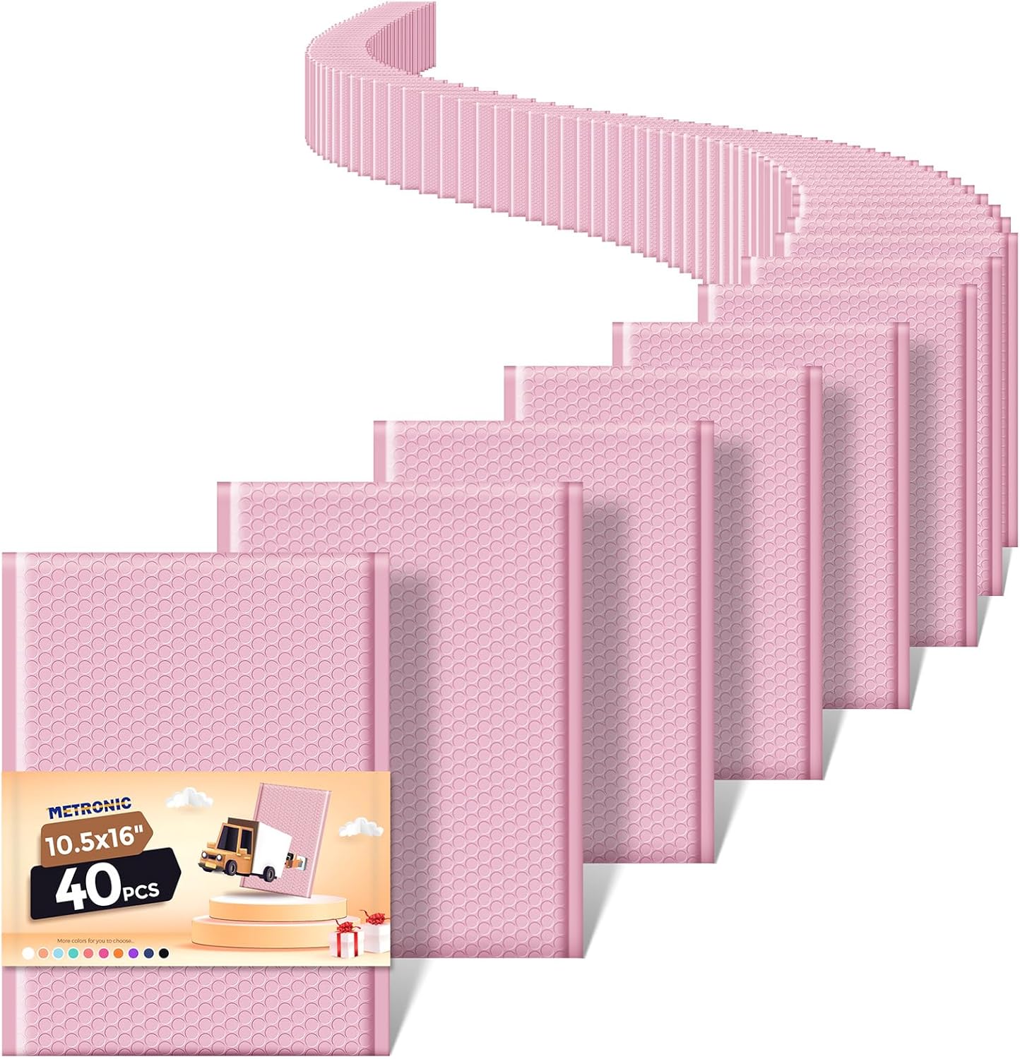 Metronic 40 Pack Bubble Mailers 10.5x16 ", Light Pink, Strong Adhesion Bubble Envelope, WaterProof #5 for Small Businesses, Bubble Mailers Usable Size 10.5x15