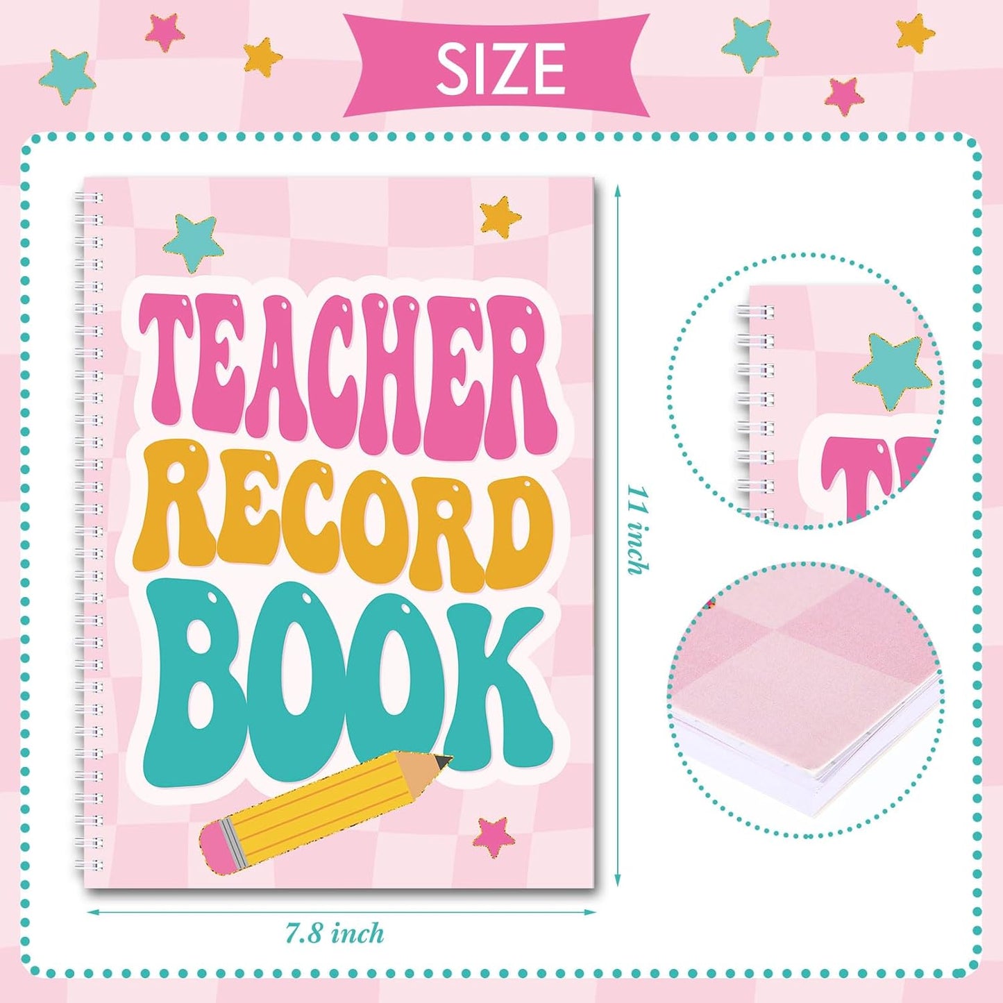 Teacher Record Book Teacher Grade Book Spiral Bound Record Class Gradebook Office Favors Gift for Classroom Attendance Supplies Decoration Double Sided Color Printing(Retro)