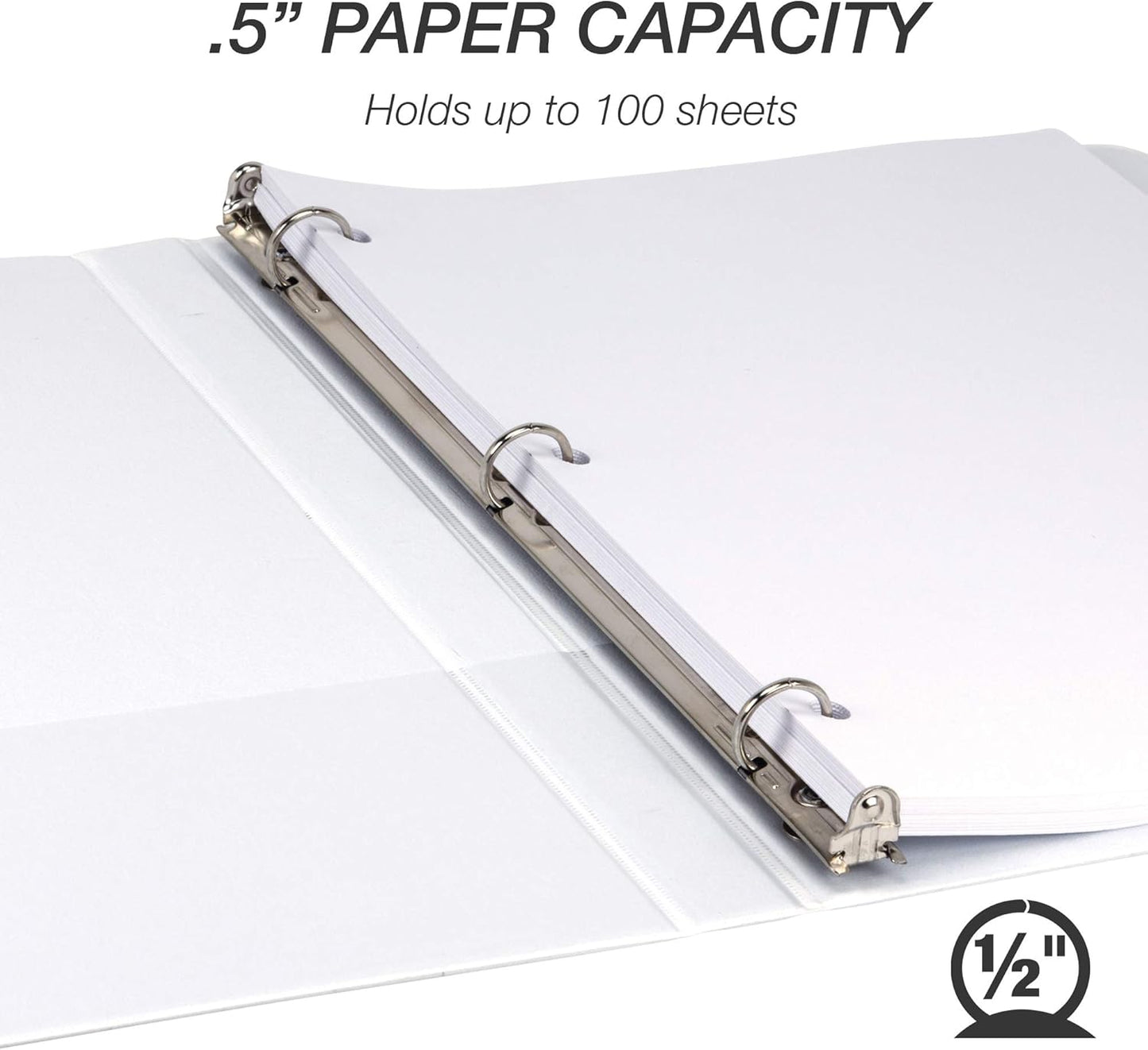 Samsill Durable .5 Inch Binder, Made in the USA, Round Ring Customizable Clear View Binder, White, 8 Pack (S88417)