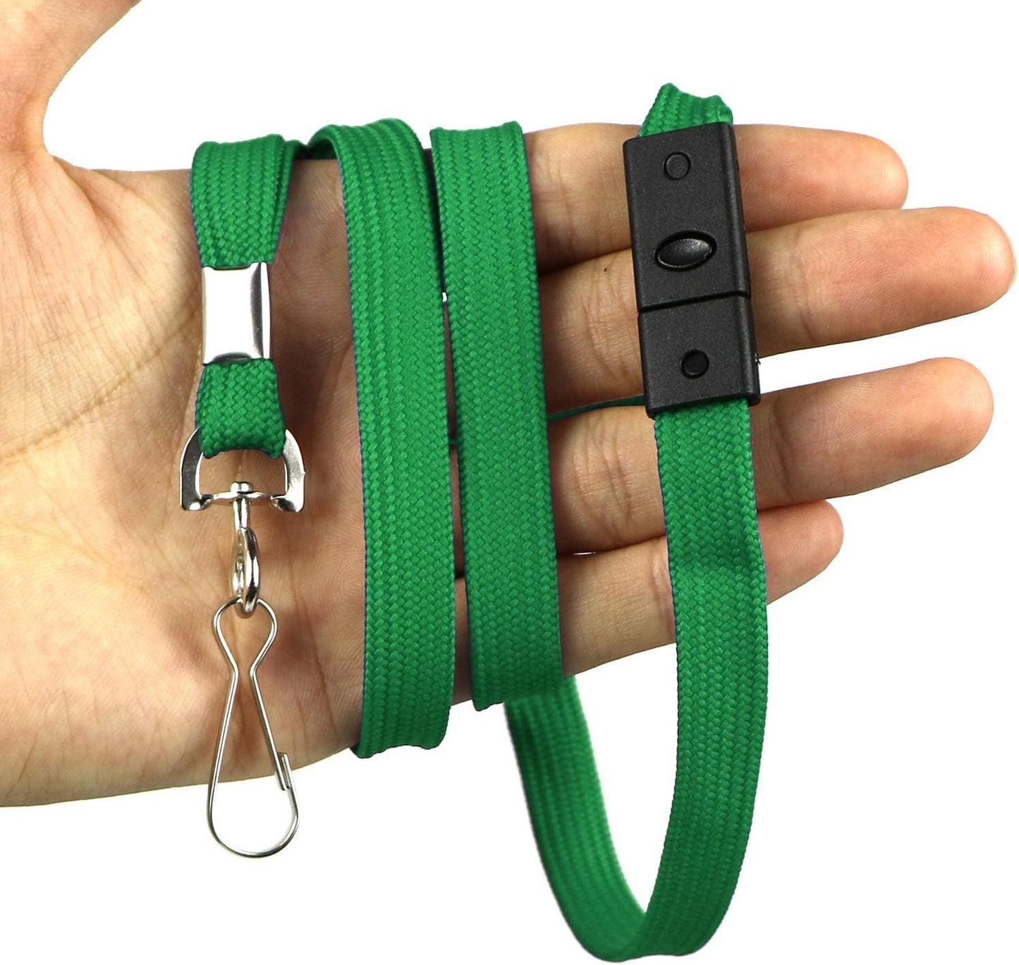 Safety Breakaway Lanyard With J-Hook for ID Badges, Cruise, Business Card, NameTag - Premium Flat Lanyards for Women/Men, Employees, Students (Green, Breakaway 50 Pack)