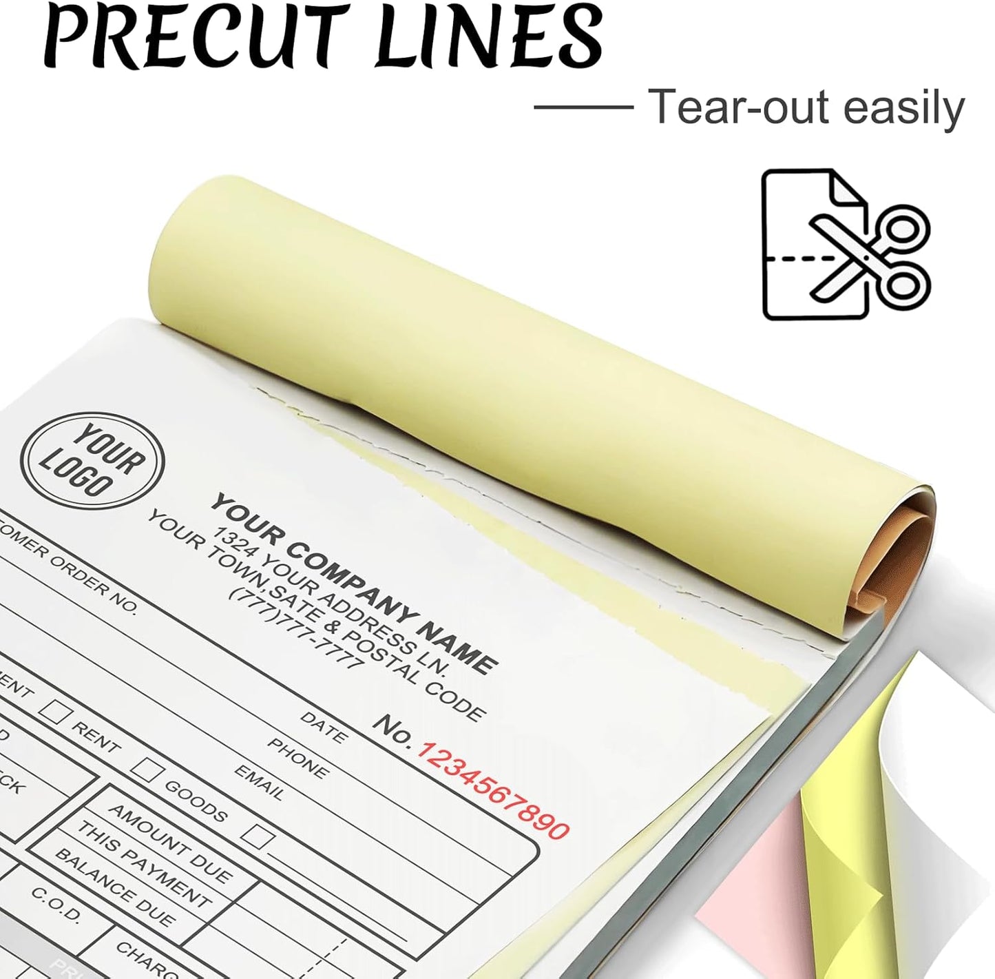 Custom Invoices Receipt Book for Small Business Personalized 2-Part Duplicate Carbonless Logo Receipt Books Sales Payment Forms with Company Name Address Phone Number 100 Sets5.5" x 8.5"