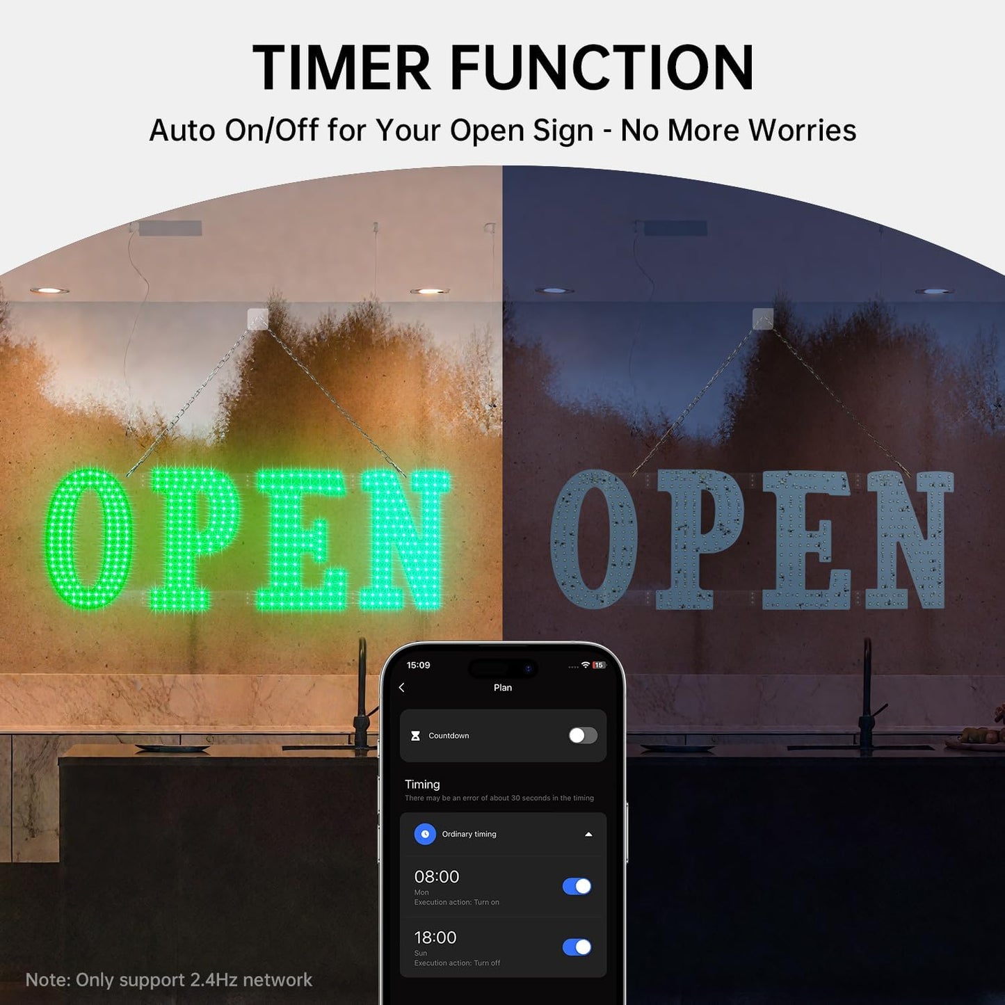 LED Open Signs for Buiness, 40"x14"Large Open Light Up Signs with Remote Controls, Smart App, DIY Editor Colours Sign Flashing Light for Storefront Window Bar Salon Cafes Retail Shops