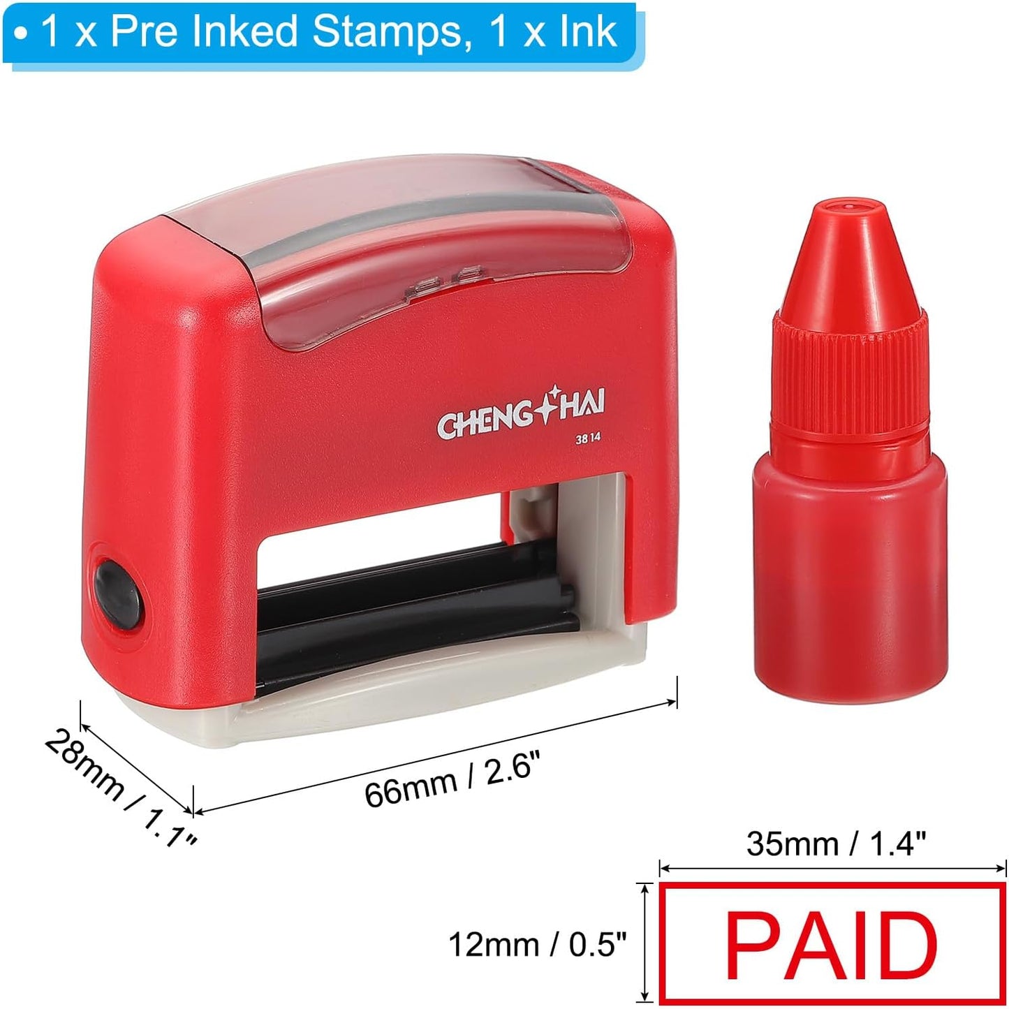 YOKIVE Paid Self Inking Rubber Stamp, Office Ink Business Stamp for Office Documents, Paperwork, Warehouse, Label (Red)