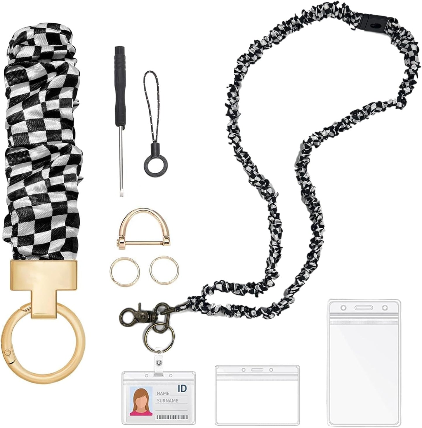 Scrunchie Lanyard Teacher with Safety Breakaway Buckle Stretchy Lanyards for ID Badges and Keys Retractable Keychain Holder for Women Ladies