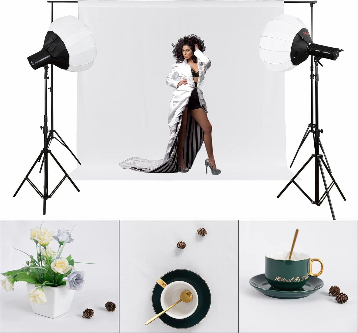 Joccun 8X10FT White Backdrop Background for Photography,Polyester Backdrop Curtain Background Screen for Photography,Photoshoot,Video Recording,Studio(8X10ft,White)