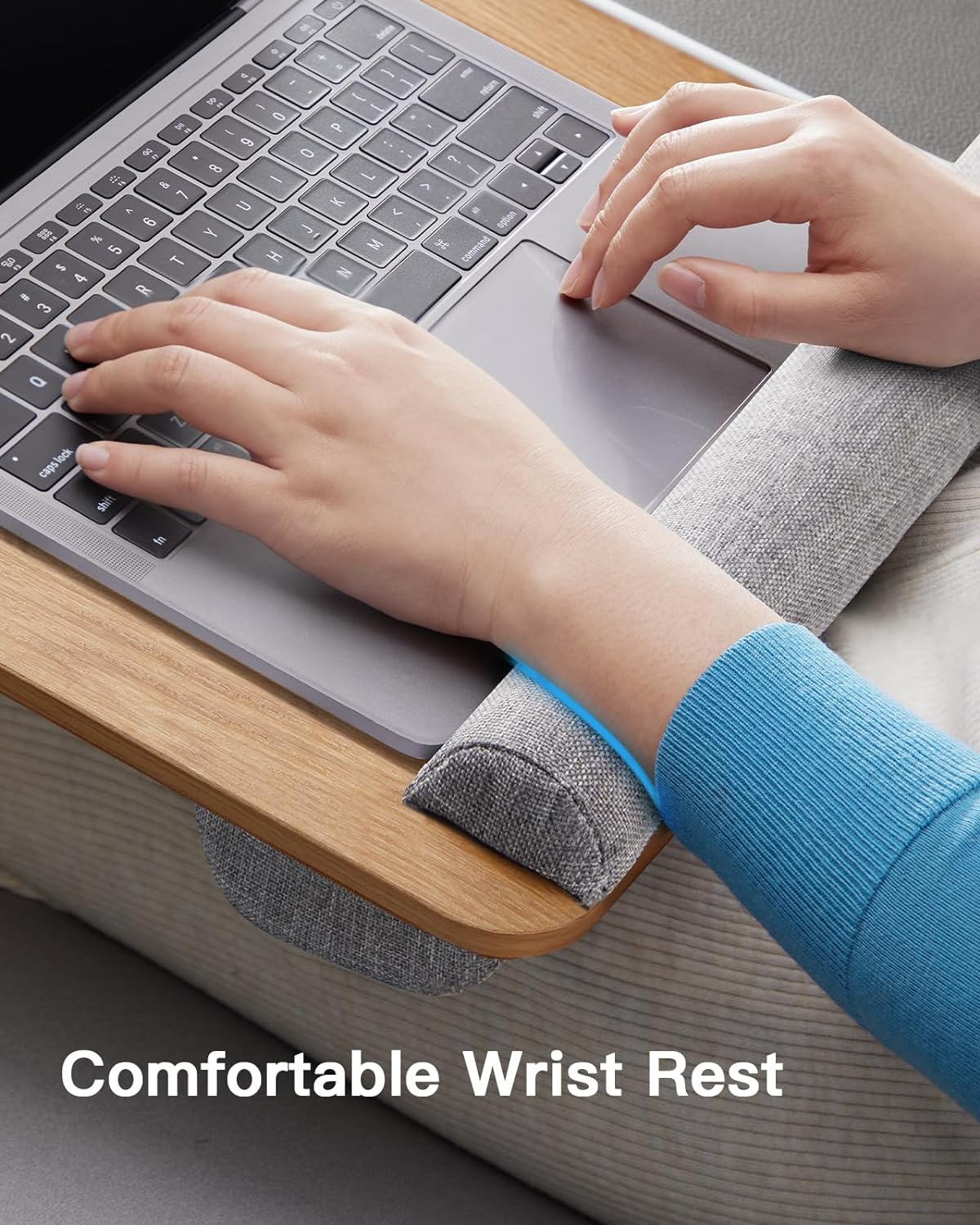 HUANUO Lap Desk - Fits up to 17 inches Laptop Desk, Built in Mouse Pad & Wrist Pad for Notebook, Laptop, Tablet, Lap Stand with Tablet, Pen & Phone Holder (Wood Grain)