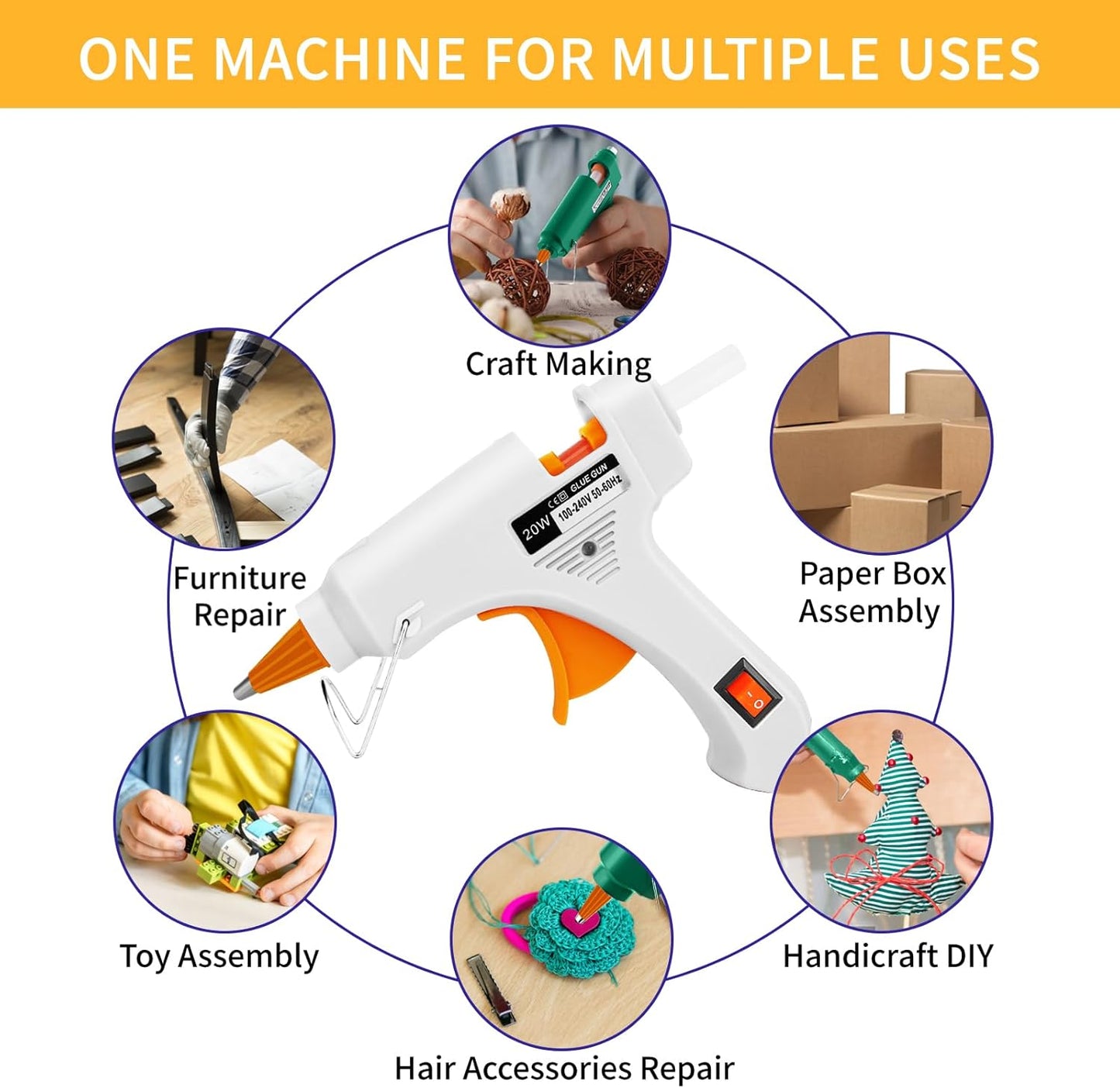 Hot Glue Gun Kit with 40 Glue Sticks and Anti-Scalding Nozzles, 8 Pack Fast Preheating Mini Hot Melt Gun Set for Crafts, DIY Arts, Class Projects, School, Home Repairs - Multicolors
