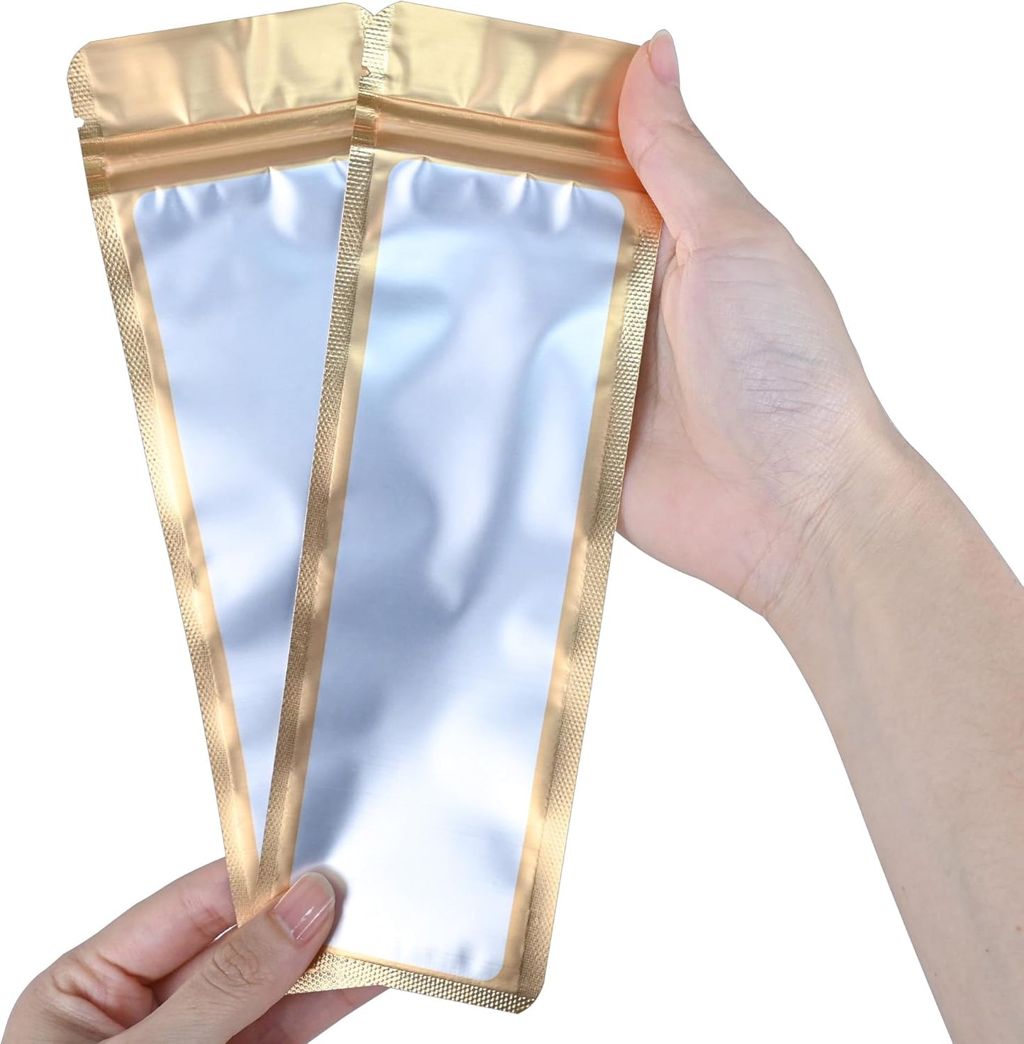 Resealable Mylar Pouch Bag Great for Office Home Party Favor Food Storage (100PCS, Gold Color, 2.7 x 9 inch)