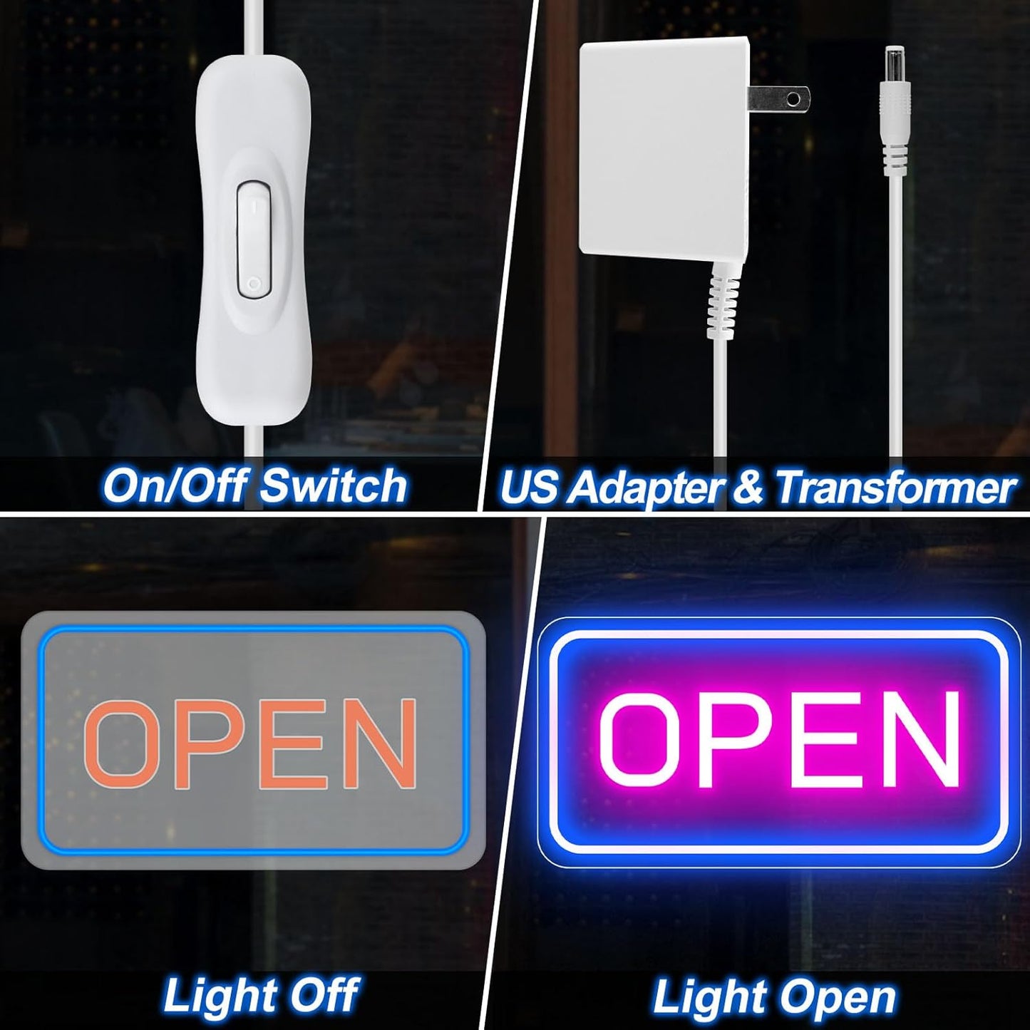 Super Large Open Sign, Neon Open Signs for Business, 23''x 12'' LED Open Sign, Super Bright Open Neon Sign (Blue&Pink), with ON/OFF Switch & Adapter, Neon Light Up Sign for Window Party Wall Bars Coffee Salon Club Hotel,Horiztonal