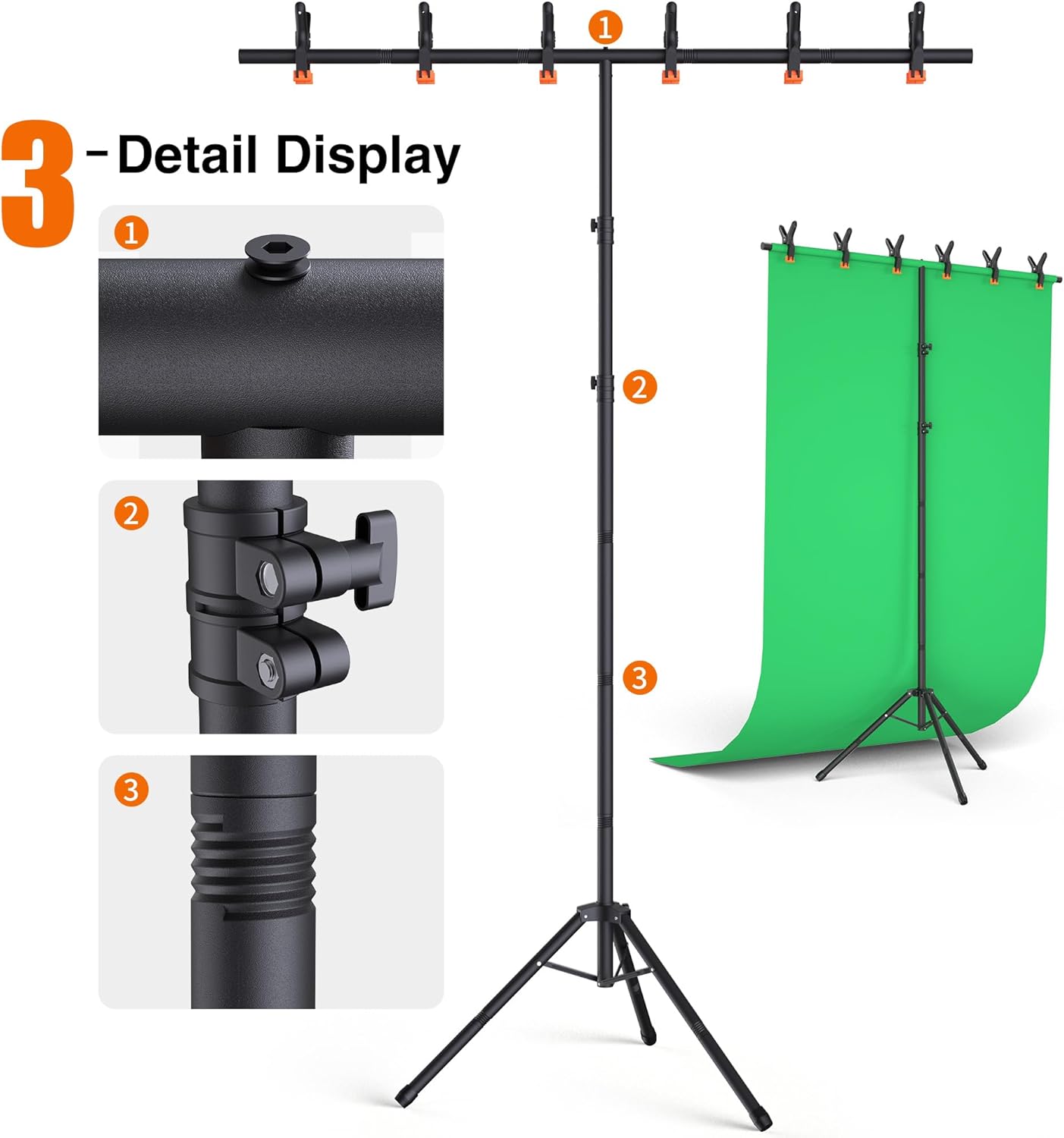 Portable T-Shape Backdrop Stand Support Kit 8x5.3ft, Adjustable Photography Green Screen Backdrop Stand for Parties, Photography Videography Studio (8×5.3Ft)