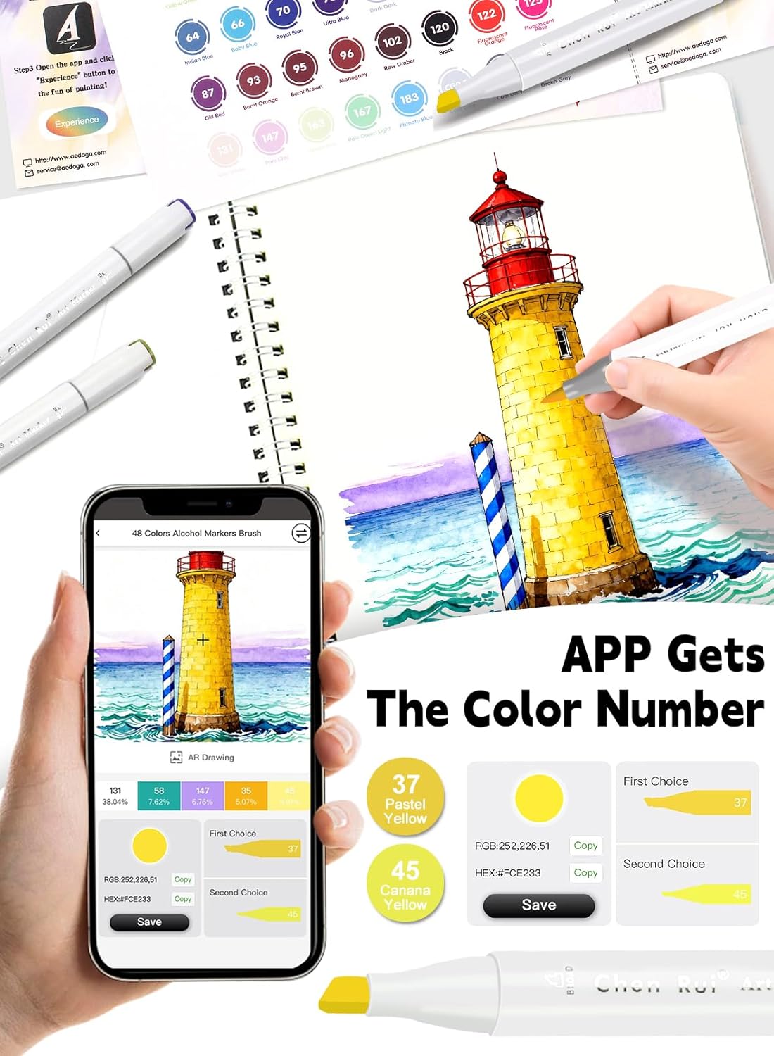 YHC 120 Colors Alcohol Brush Marker with Free App,Dual Tips Art Markers for Adults and Kids, Alcohol Based Brush & Chisel Tips Markers for Drawing, Coloring, Painting, Sketching