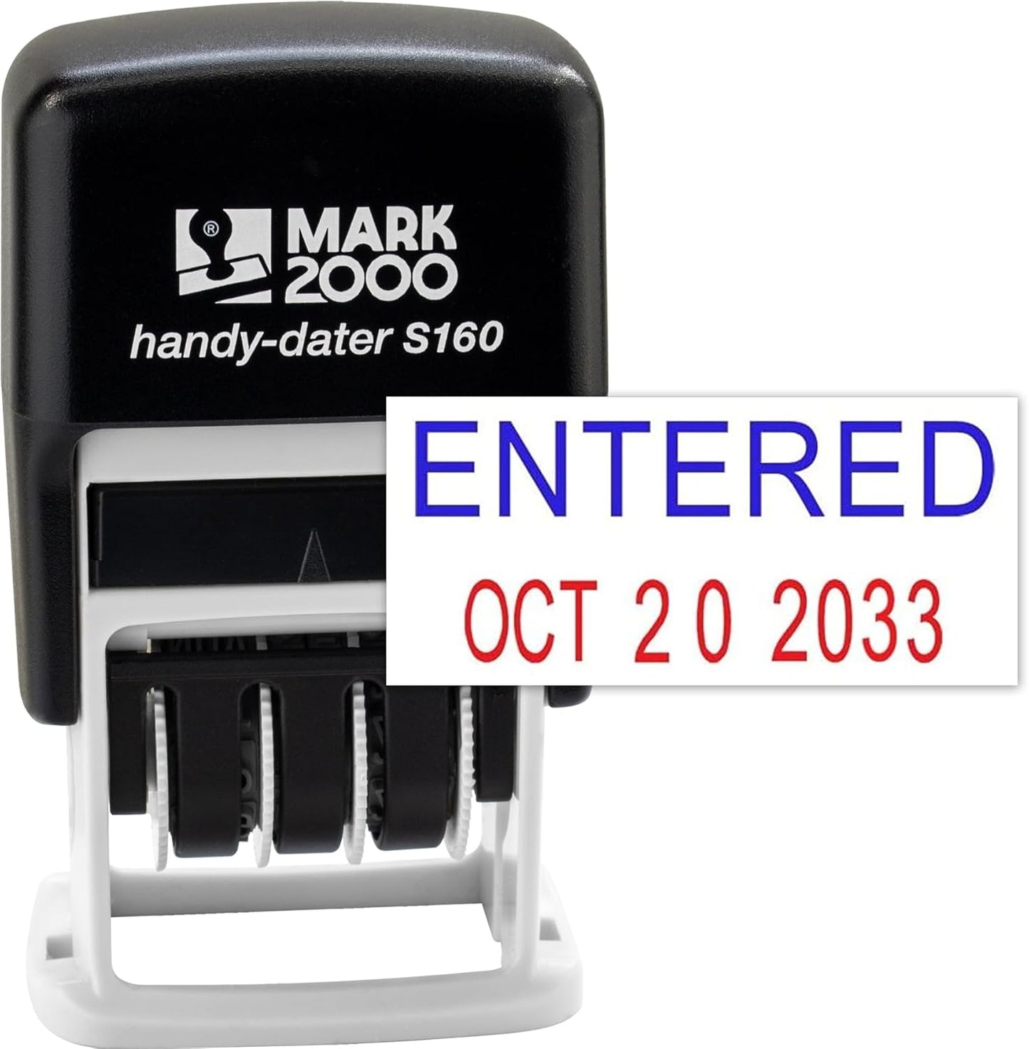 Mark 2000 Self-Inking Rubber Date Office Stamp with Entered Phrase Blue Ink & Date RED Ink (Handy-Dater S160), 12-Year Band
