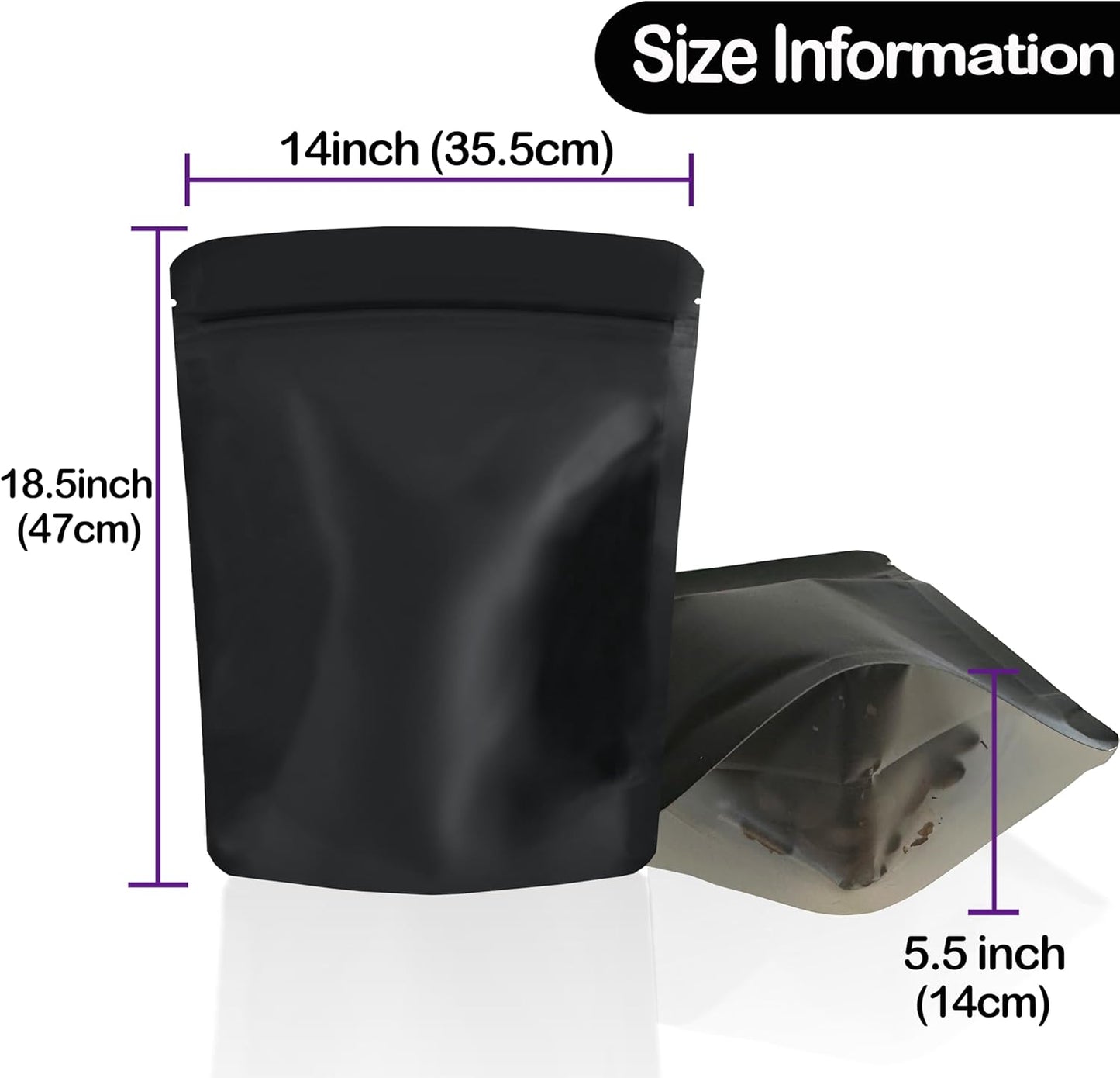 20 Pack Big Mylar Bags, 14 x 18.5 inchs Premium Smell Proof Bags with Double-sided Matte Design ，Resealable Food Storage Aluminum Foil Stand-up Packaging Bags. (1 LB / 1 Pound)