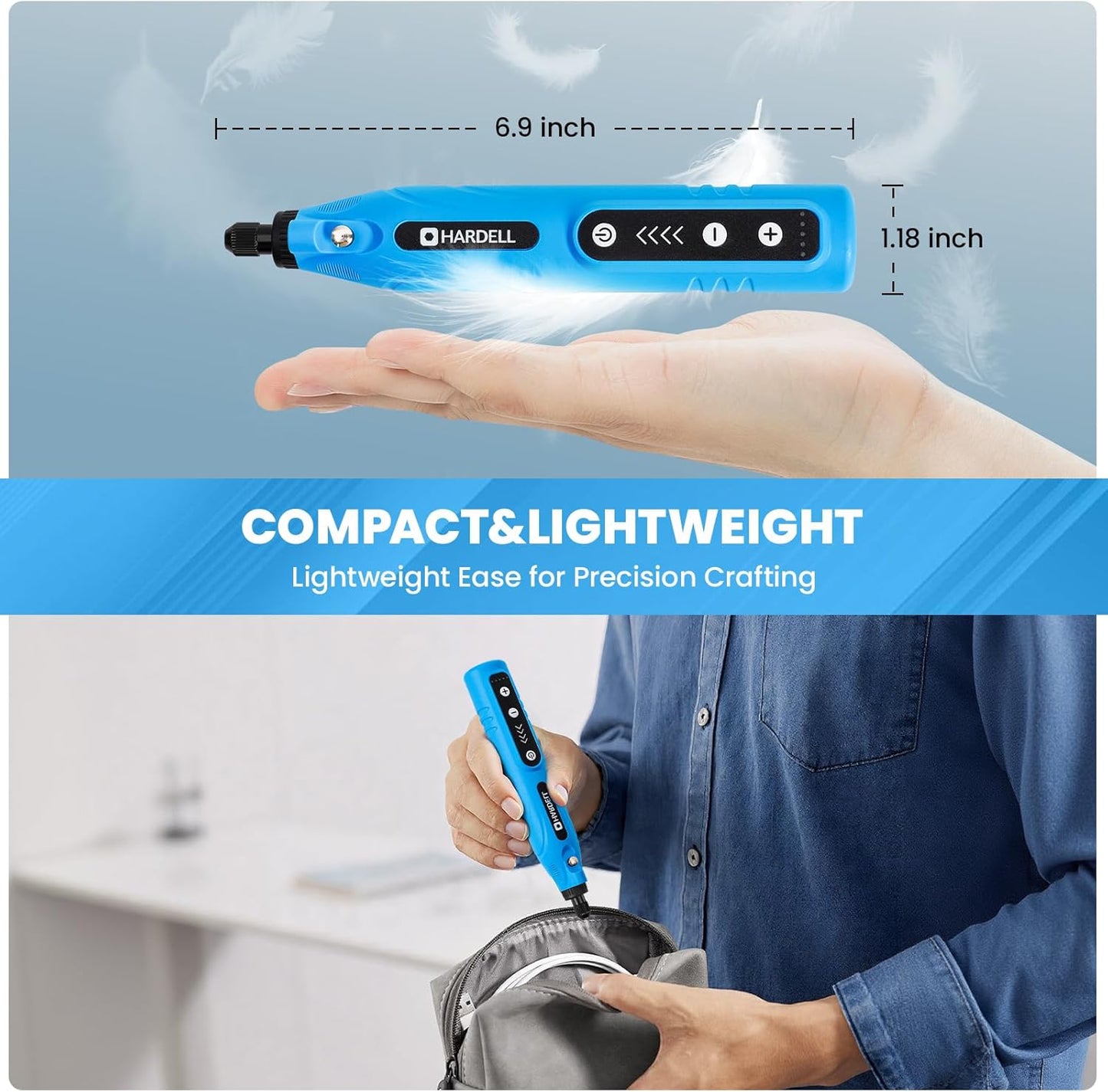 HARDELL Mini Cordless Rotary Tool, 1800RPM 5-Speeds, 2000mAh Rechargeable Battery, 4V Rotary Tool with Multifunctional Accessories for Sanding, Polishing, Carving, Handmade, DIY Creations