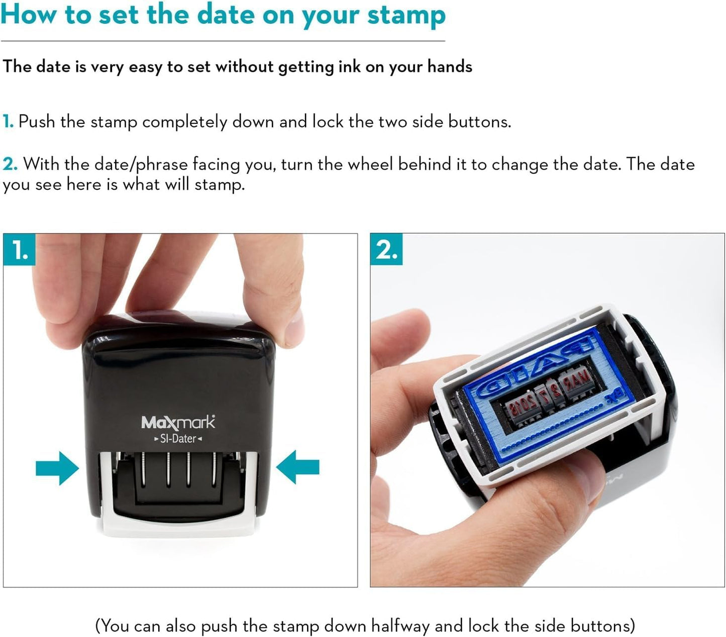 MaxMark Office Date Self Inking Stamp with Your Custom Text - 1" x 1-5/8” - Choice of Ink Color