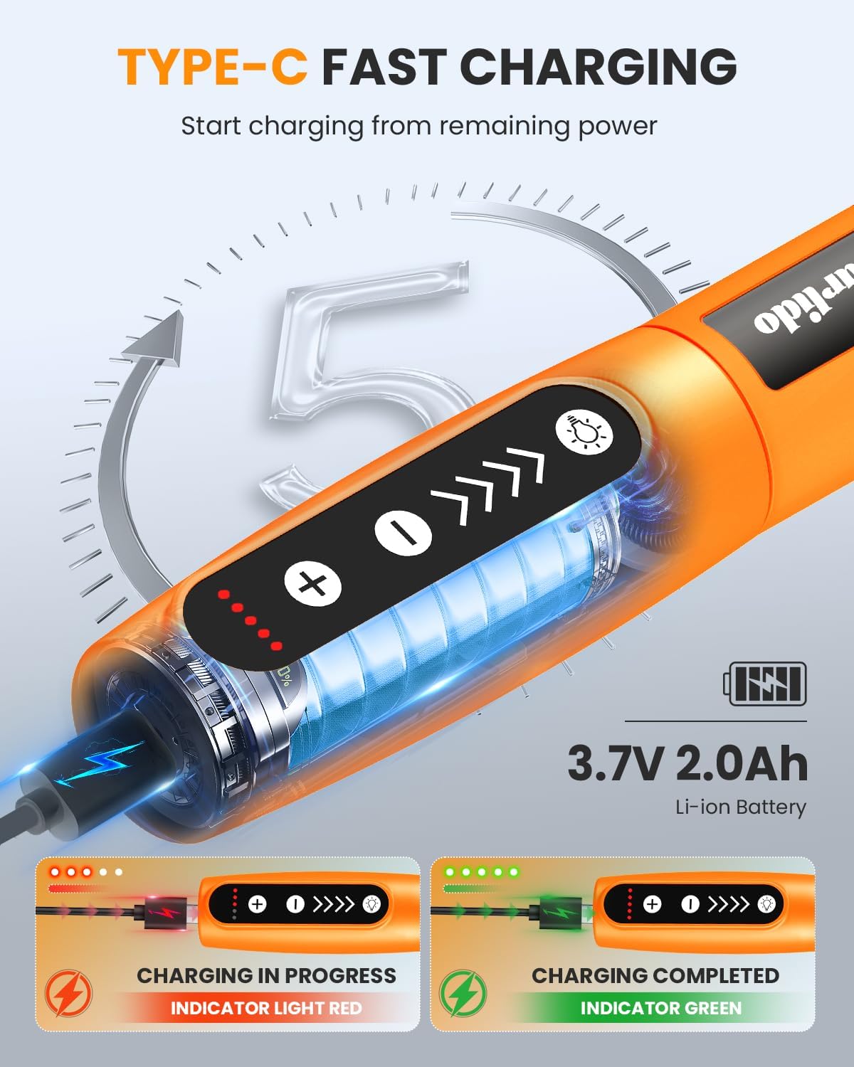 Cordless Rotary Tool Kit, 3.7V 2.0Ah Rechargeable Battery, 18000RPM 5-Speed Multi Power Carving Tools, 31Pcs Accessories, Engraving, Sanding, Grinding, Polishing, Carving, Etching, DIY-Orange