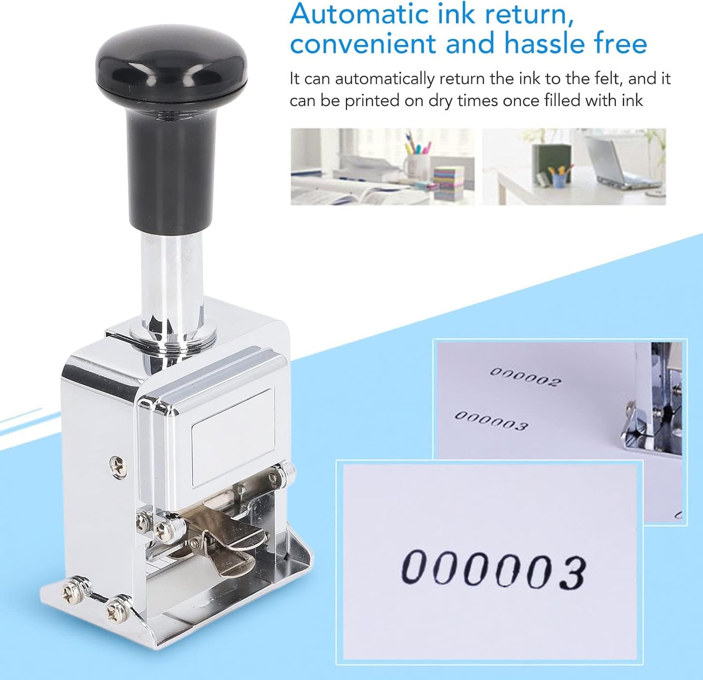 Number Stamp 8 Digit Automatic Numbering Machine, Self Inking Batch Number Stamp Multifunction DIY Scrapbooking Roller Stationery for Banking Accounting
