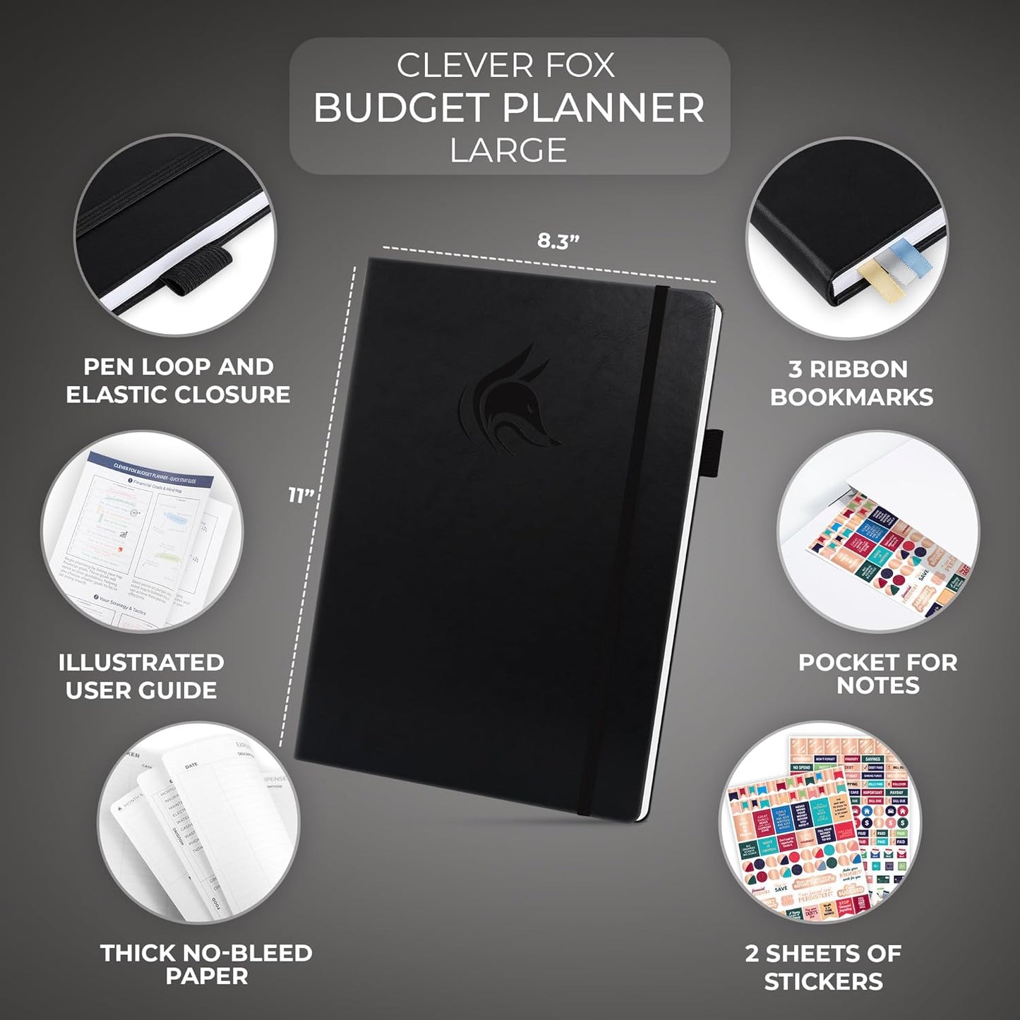 Clever Fox Budget Planner Large – Expense Tracker Notebook. Monthly Budgeting & Bill Organizer, Finance Logbook & Accounts Book, A4 (Black)