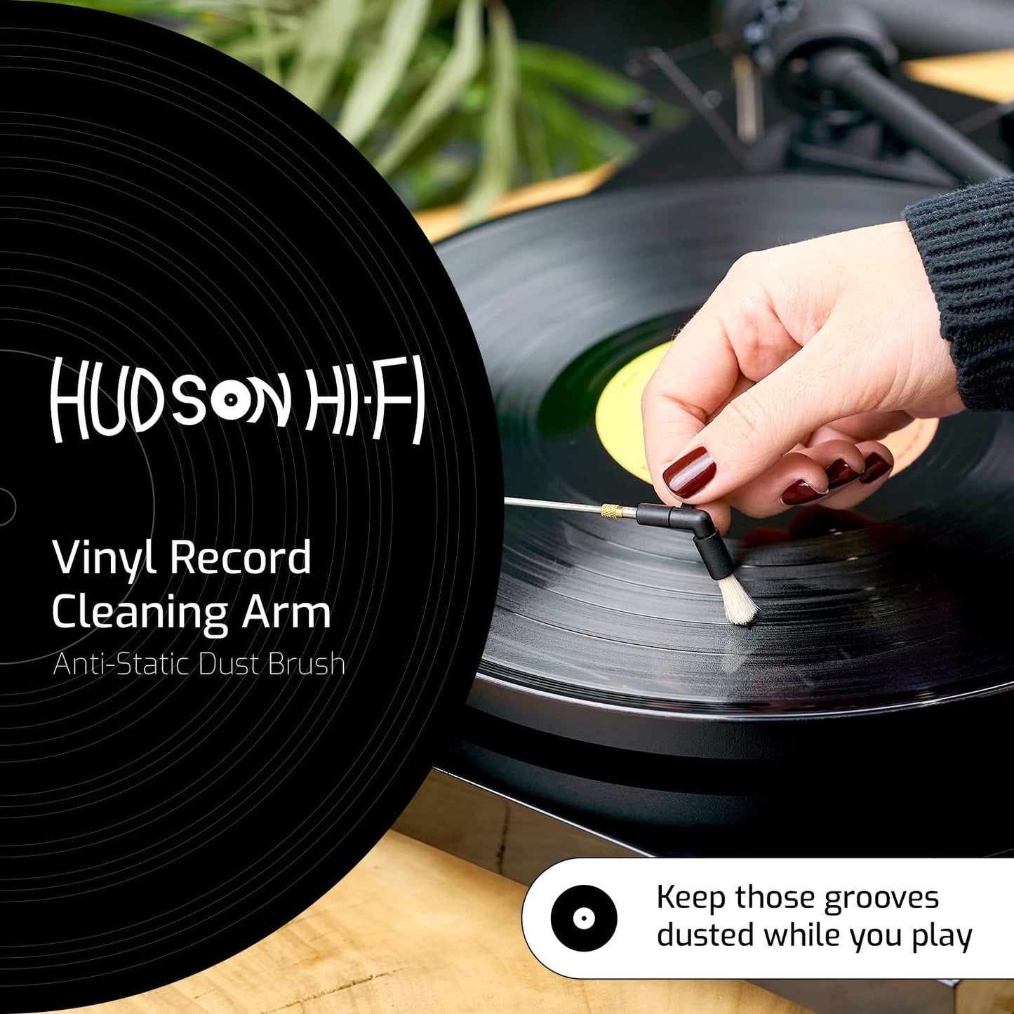 Hudson Hi-Fi Anti-Static Cleaning Arm - Adjustable, Universal Fit - Defy Damage, Perfect Playback - AutoMagically Cleans as LP Plays to Remove Dust & Static, End Needle Skipping, Popping