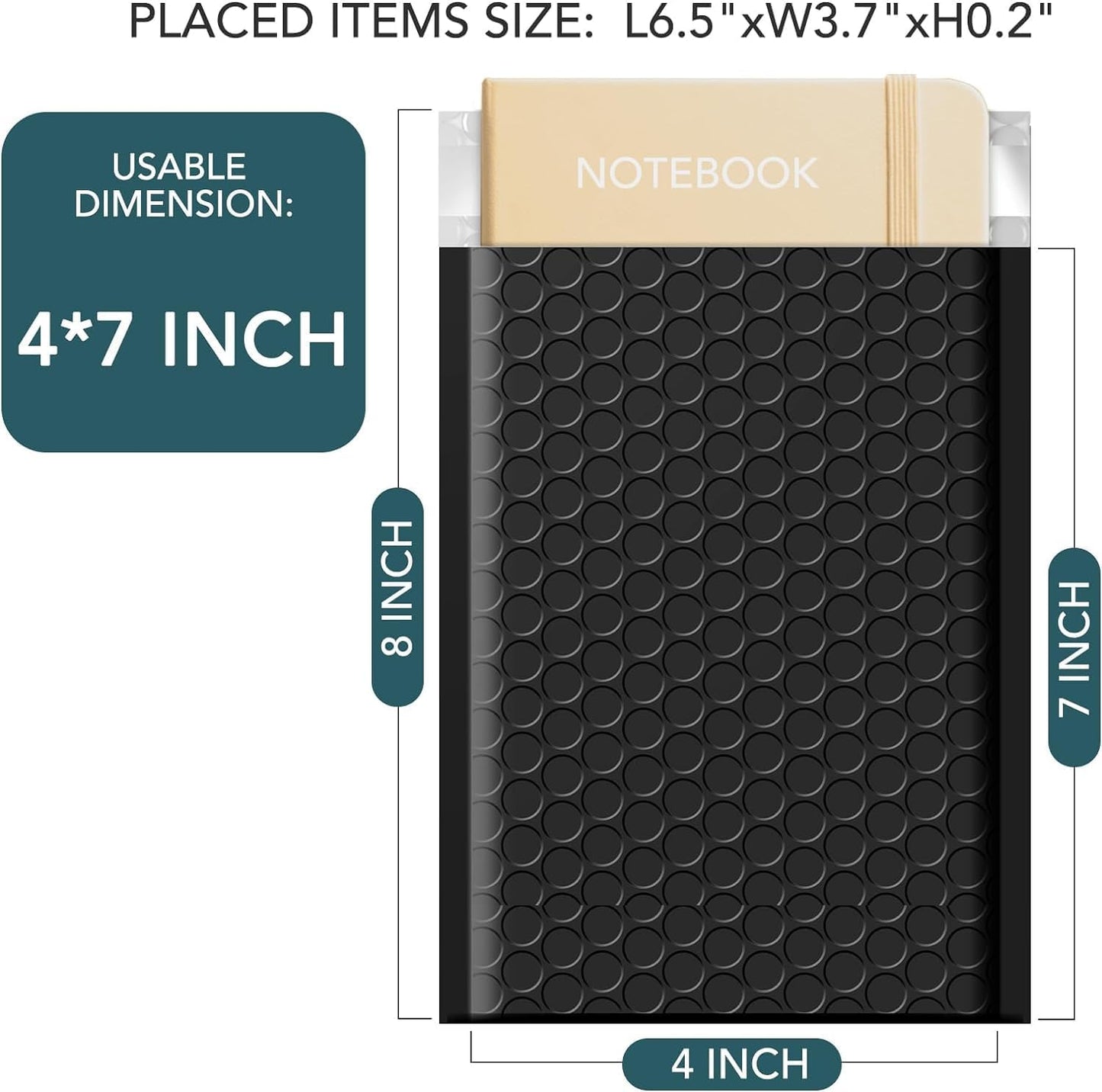 Metronic 4x8 Inch 800Pack Bubble Mailer, Black Bubble Mailers, Waterproof Padded Envelopes, Self Seal Adhesion Bubble Envelopes, Cushioning Padded Mailers for Jewelry, Bubble Mailers Usable Size 4x7