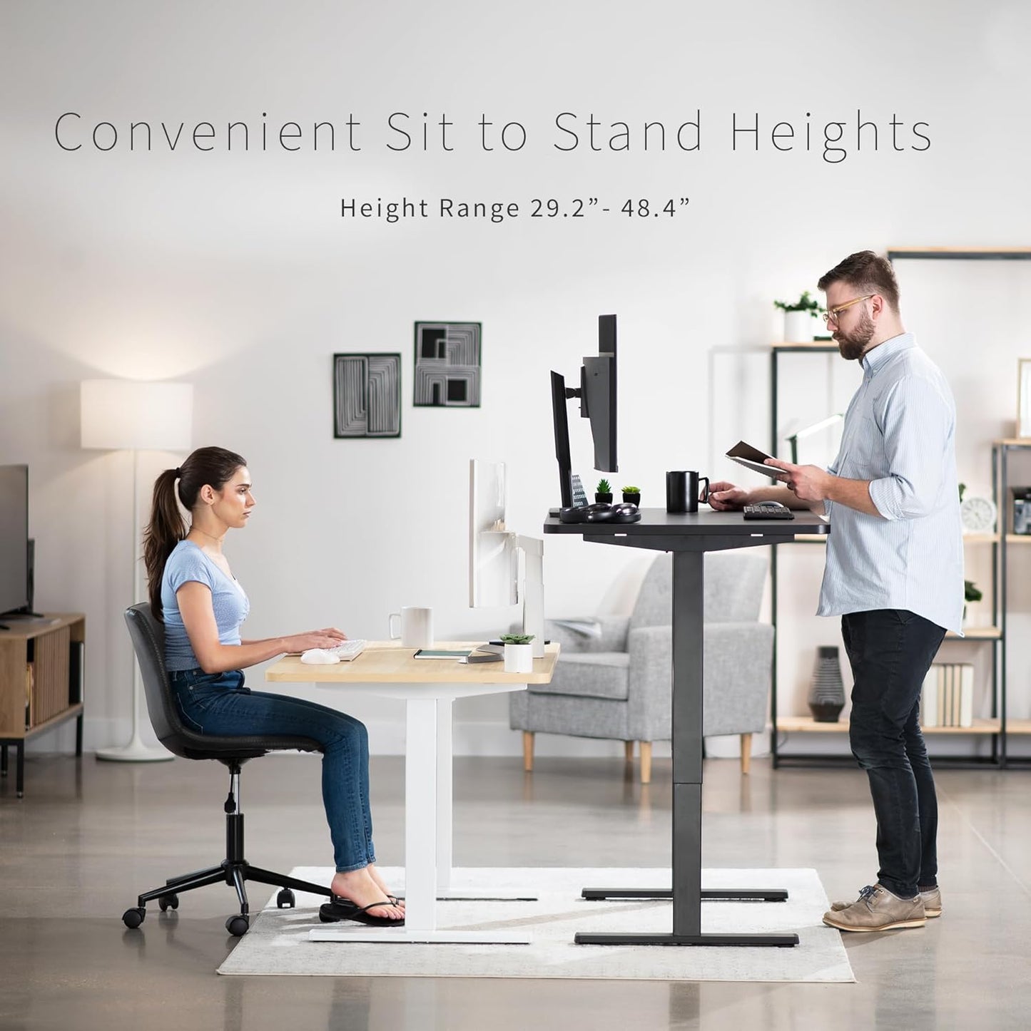 VIVO Electric 48 x 30 in Standing Desk, Memory Height Adjustment, 1B Series, One-Piece Dark Walnut Top, Black Frame, DESK-KIT-1B5D