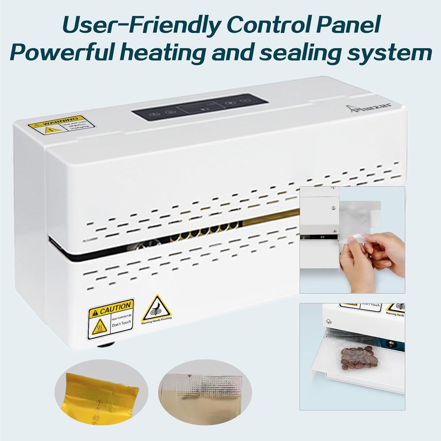 Continuous Heat Sealing Machine for Plastic/Mylar Bags, with Digital Temperature Control, Lightweight Horizontal Bag Sealer for Food Storage, Kitchen, Bakery, Snacks (Sealing Machine with Roller)