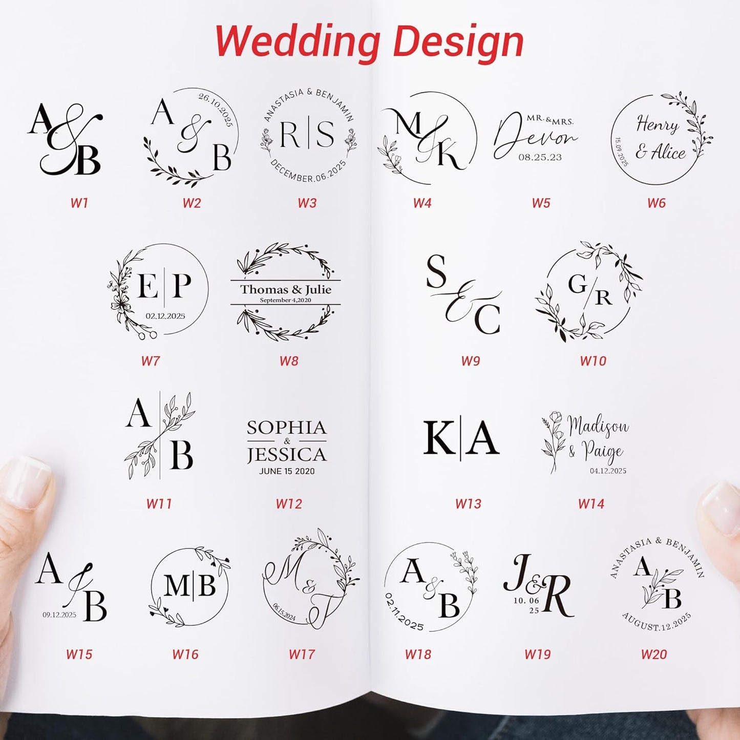 Book Embosser Personalized Wedding Initials Series – 20 Elegant Couple Designs, Custom Book Stamp for Guest Books & Wedding Gifts