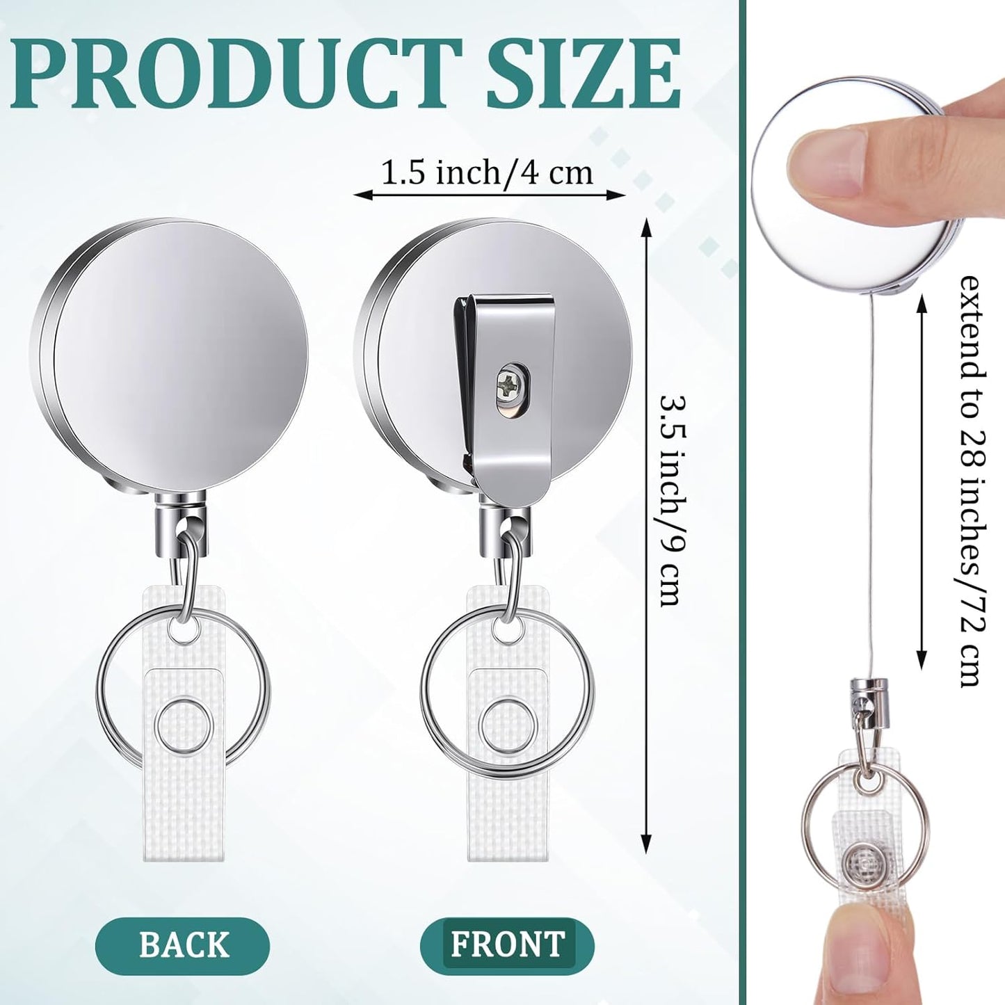 Leelosp 40 Pack Heavy Duty Retractable Badge Holder Reel Metal ID Badge Holder with Belt Clip Keyring Retractable Clip Bulk Card for Work Employee Doctor Nurse Gifts (Glossy Silver)