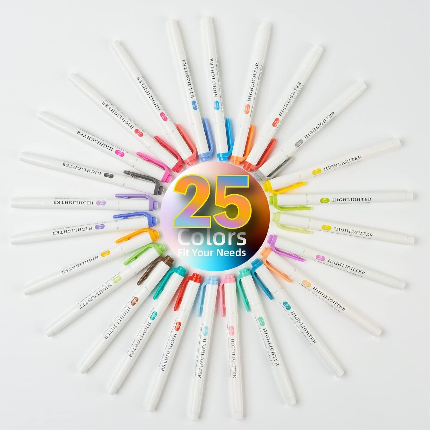 Real Mild Highlighter，25 Highlighters, Pastel Highlighter Assorted Colors Markers Dual Tip Markers Chisel and Fine Tips for Coloring, Underlining, Highlighting