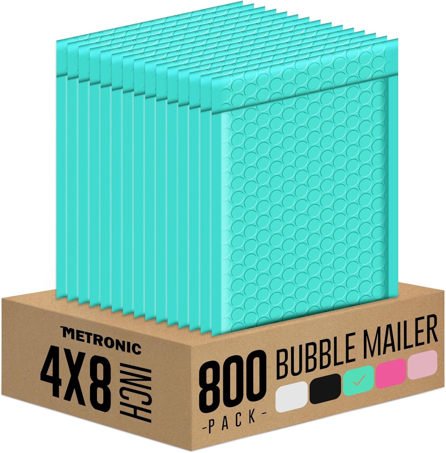 Metronic 4x8 Inch 800Pack Bubble Mailer, Teal Bubble Mailers, Waterproof Padded Envelopes, Self Seal Adhesion Bubble Envelopes, Cushioning Padded Mailers for Jewelry, Bubble Mailers Usable Size 4x7