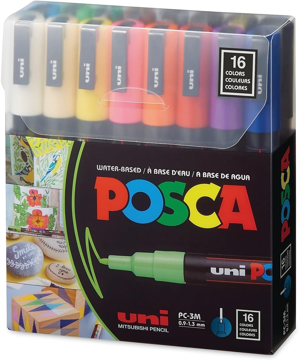 Posca PXPC3M16A Acrylic Paint Marker Set, Fine, Multicolor
