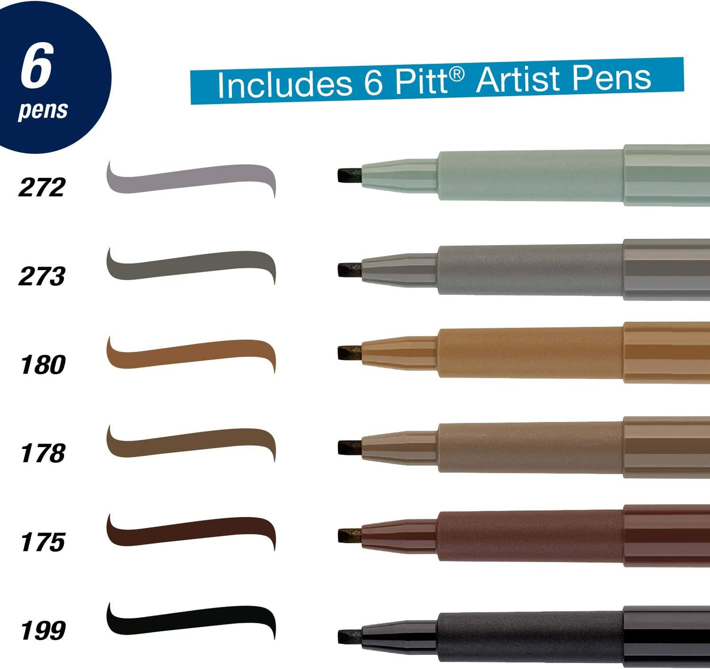 Faber-Castell Calligraphy Pitt Artist Pen Set - 6 Subtle Toned Calligraphy Pens