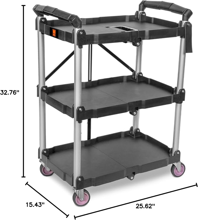 Wen Compact Foldable Service Utility Cart, Three Tier - Image 8