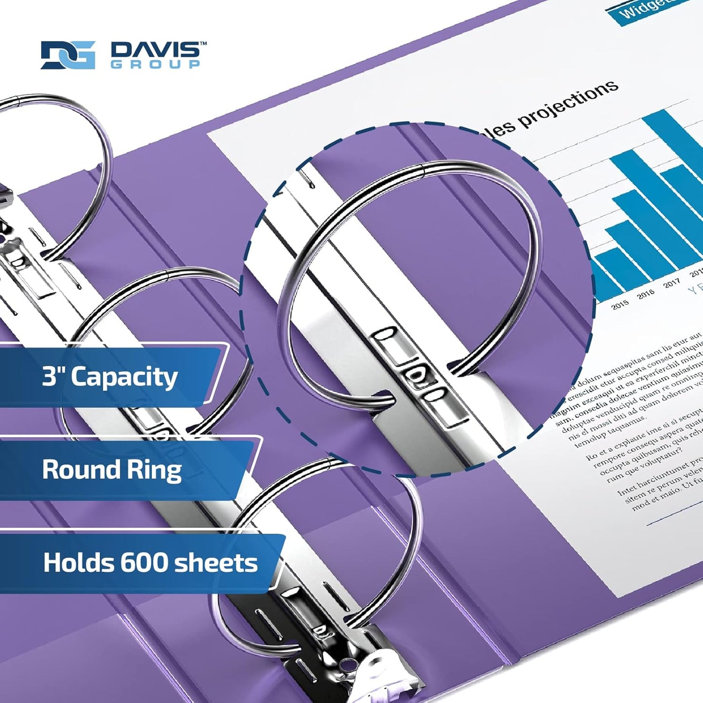 Premium Economy 6-Pack 3-Ring Binders for School or Office, Round-Ring Binders, 3 Inch, Purple