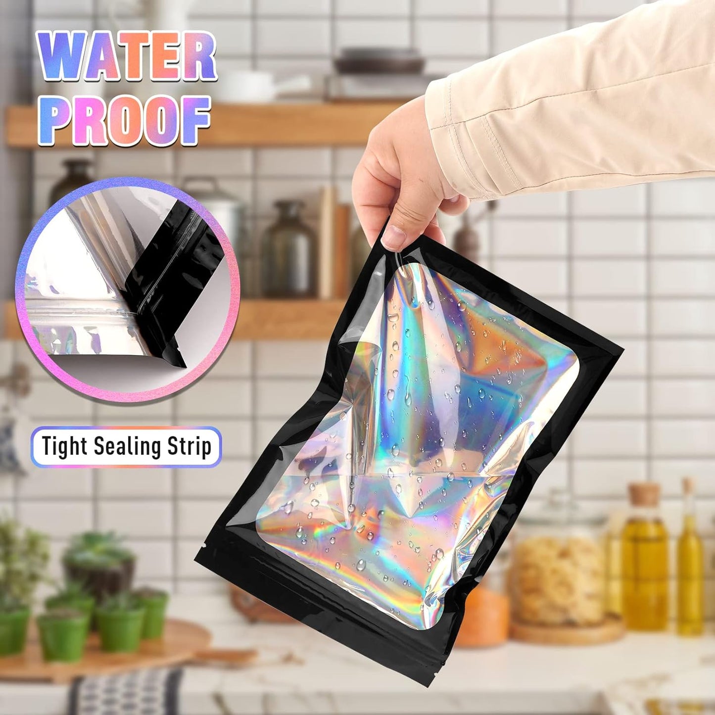 Smell Proof Bag, 100 PCS Holographic Bags, Packaging Bags, Food Packaging Bag(4x6 Inch)