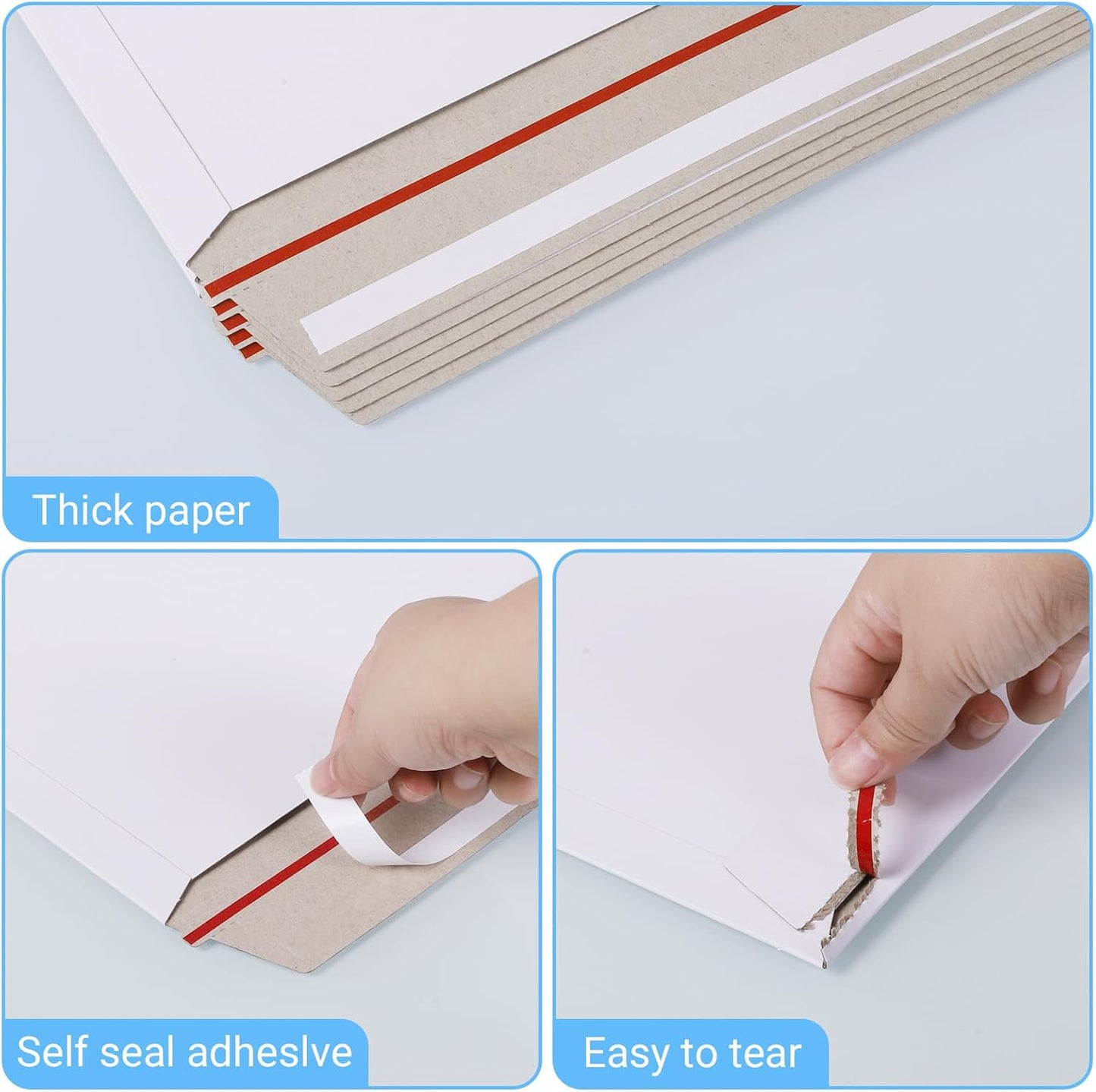 50 Pack 11x14 inch White Rigid Mailer, Self Seal Photo Document Mailers, Stay Flat White Cardboard Envelopes Photography Mailers for Papers,Photos, Document
