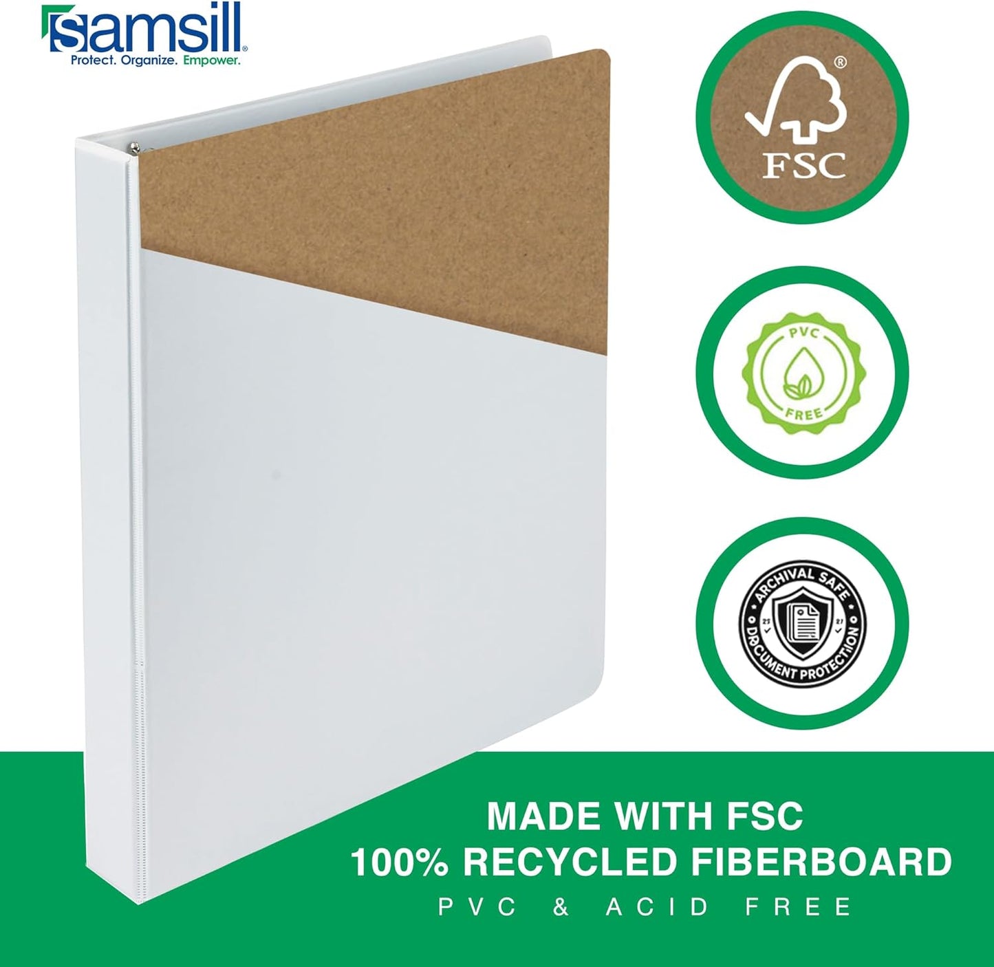 Samsill 1.5 Inch 3 Ring Binders, Made in USA, Economy Round Ring, Clear View Cover, 325 Sheet Capacity - for School, Home, Office - White, 12 Pack